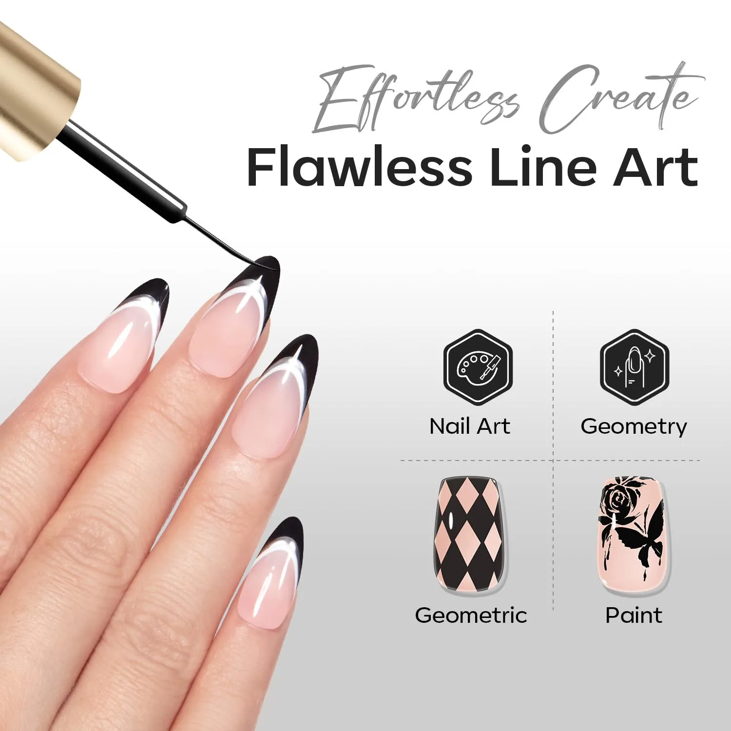 modelones Black French Tip Liner Gel Polish 15ml Built-in Fine Brush