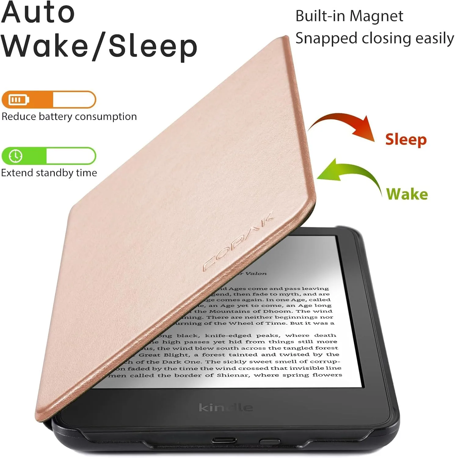 CoBak Case for All New 6 Inch E-Reader 2024 and 2022 (11 Generation) - PU Leather Smart Cover, Auto Sleep and Wake, not Compatible with Kobo Clara.Rose Gold