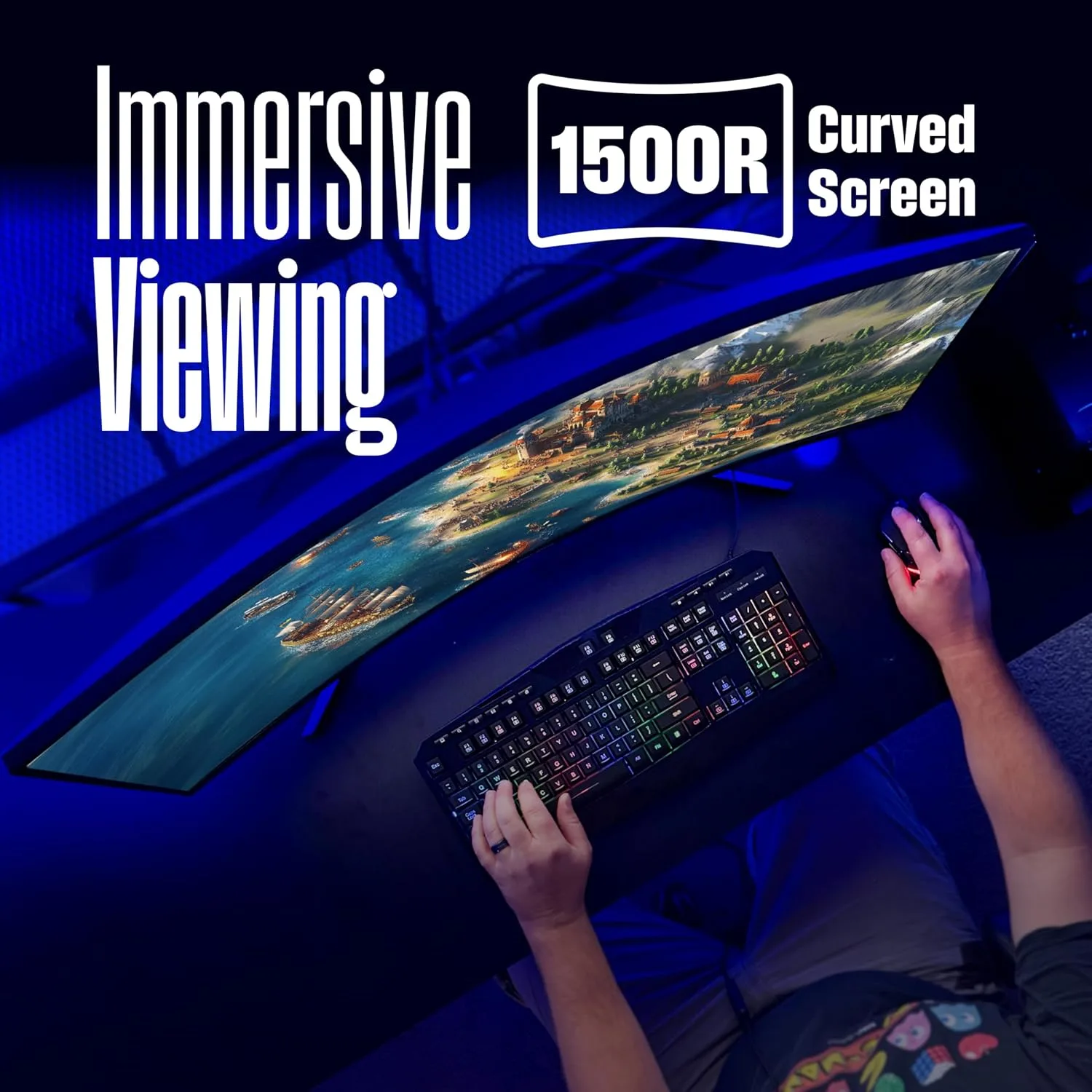 Westinghouse 34 Inch Curved Gaming Monitor, 2K Ultra-WQHD(3440x1440P), AMD FreeSync Premium, 3000:1 Contrast Ratio, 122% sRGB, 180Hz, 1ms, 1500R, Eyecare, Built-in Speakers, DisplayPortx2, HDMIx2