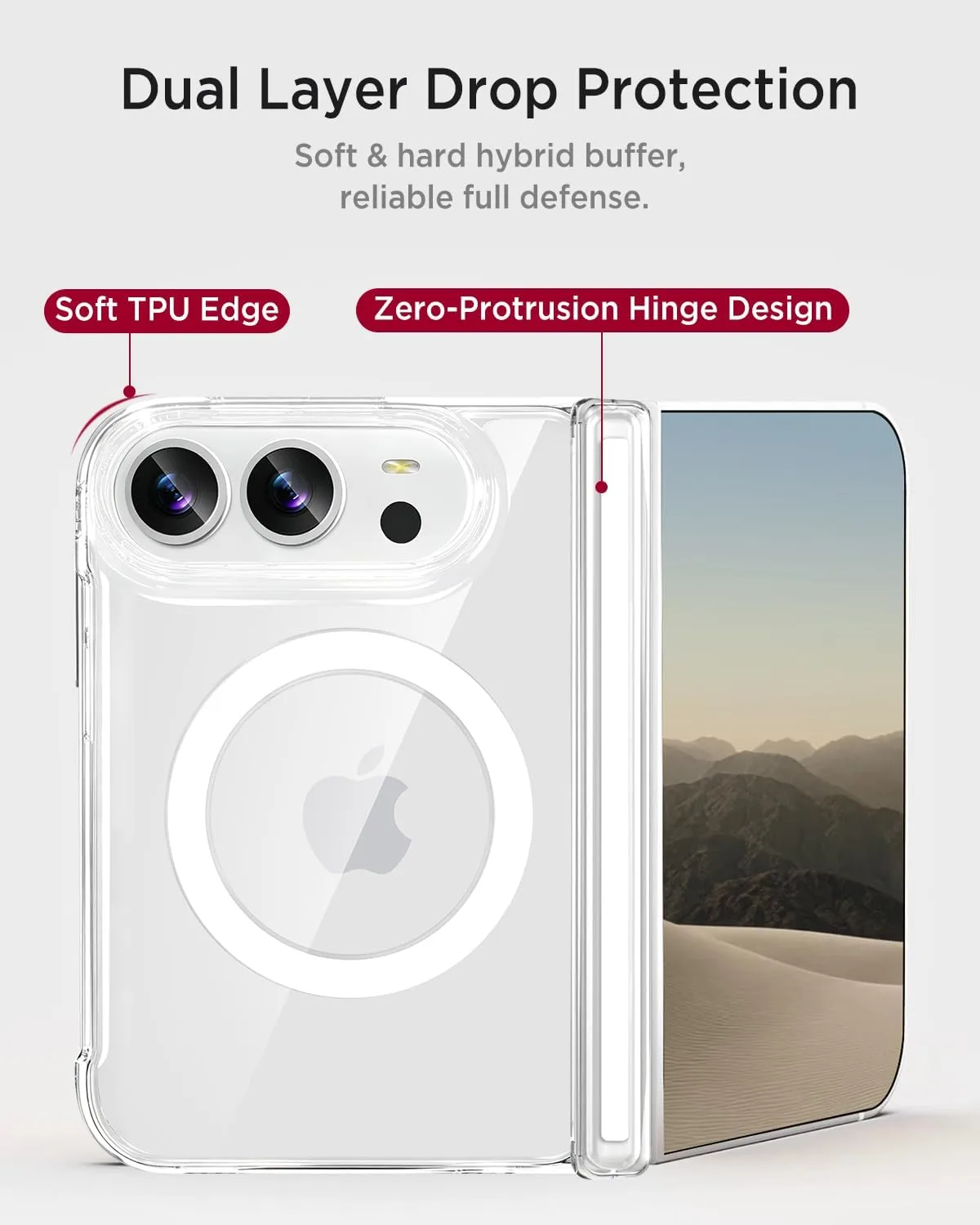Miimall Magnetic for iPhone Duo Slim Case with Hinge Protection, Compatible with Magsafe, [Back Only][Anti-Yellowing] Ultra Thin Hard Transparent Bumper for i iPhone Duo 5G Cover Crystal Clear