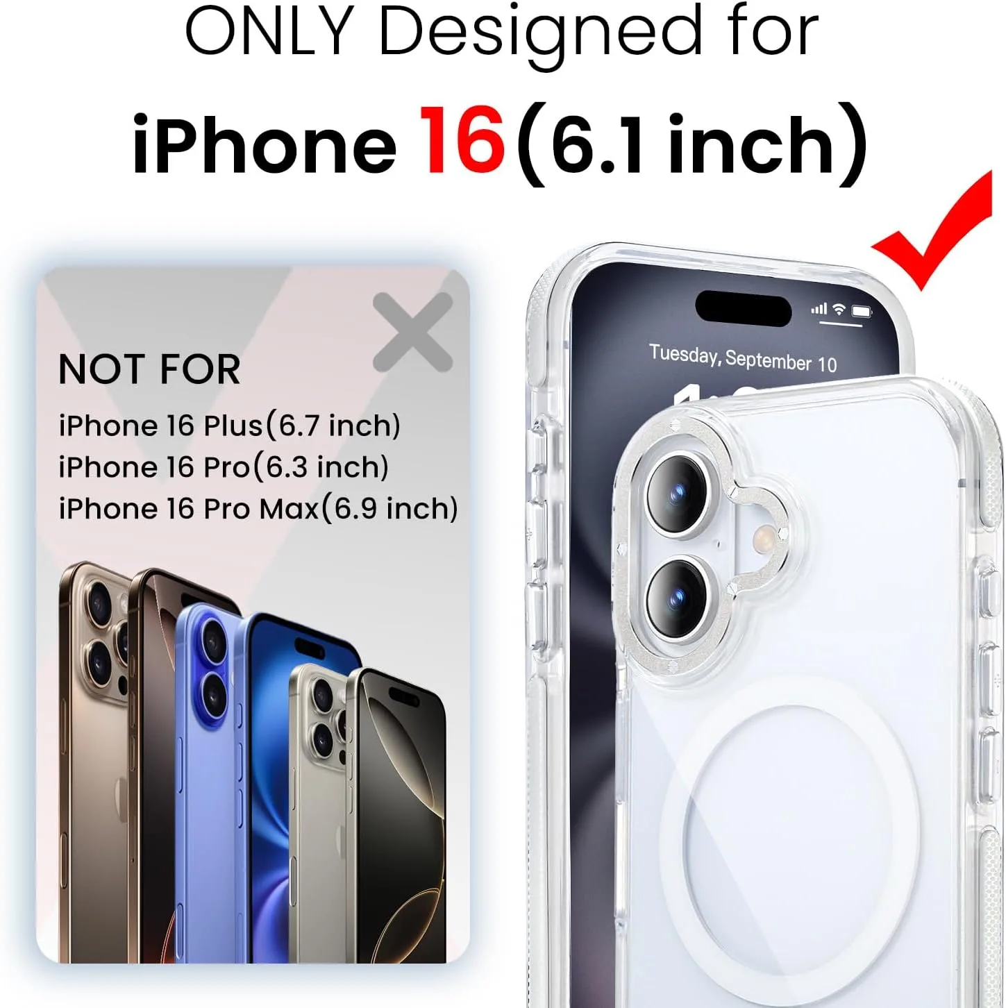 toushion 3 in 1 for iPhone 16 Case Clear Bumper