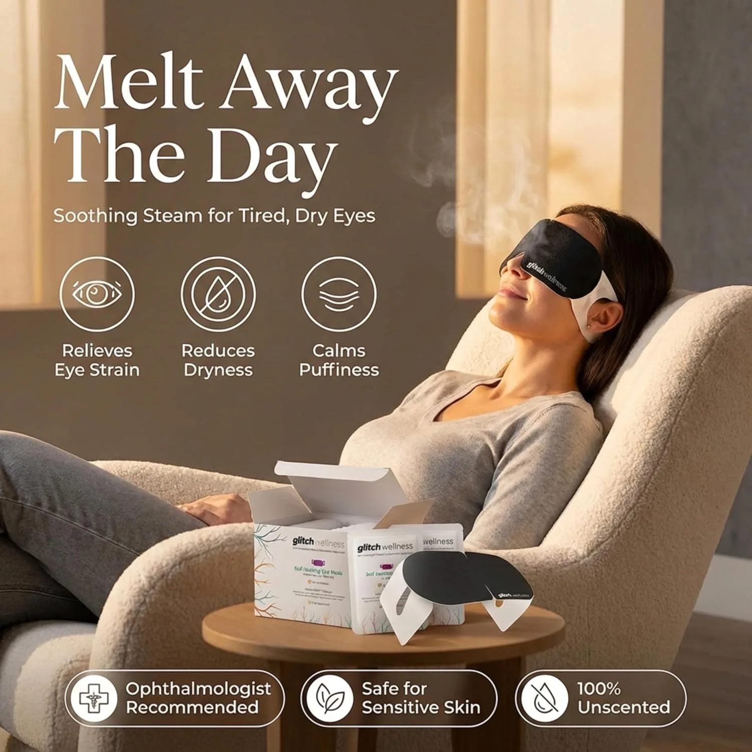 Glitch Self-Heating Steam Eye Mask - Dry Eyes & Stress Relief, Warm Moist