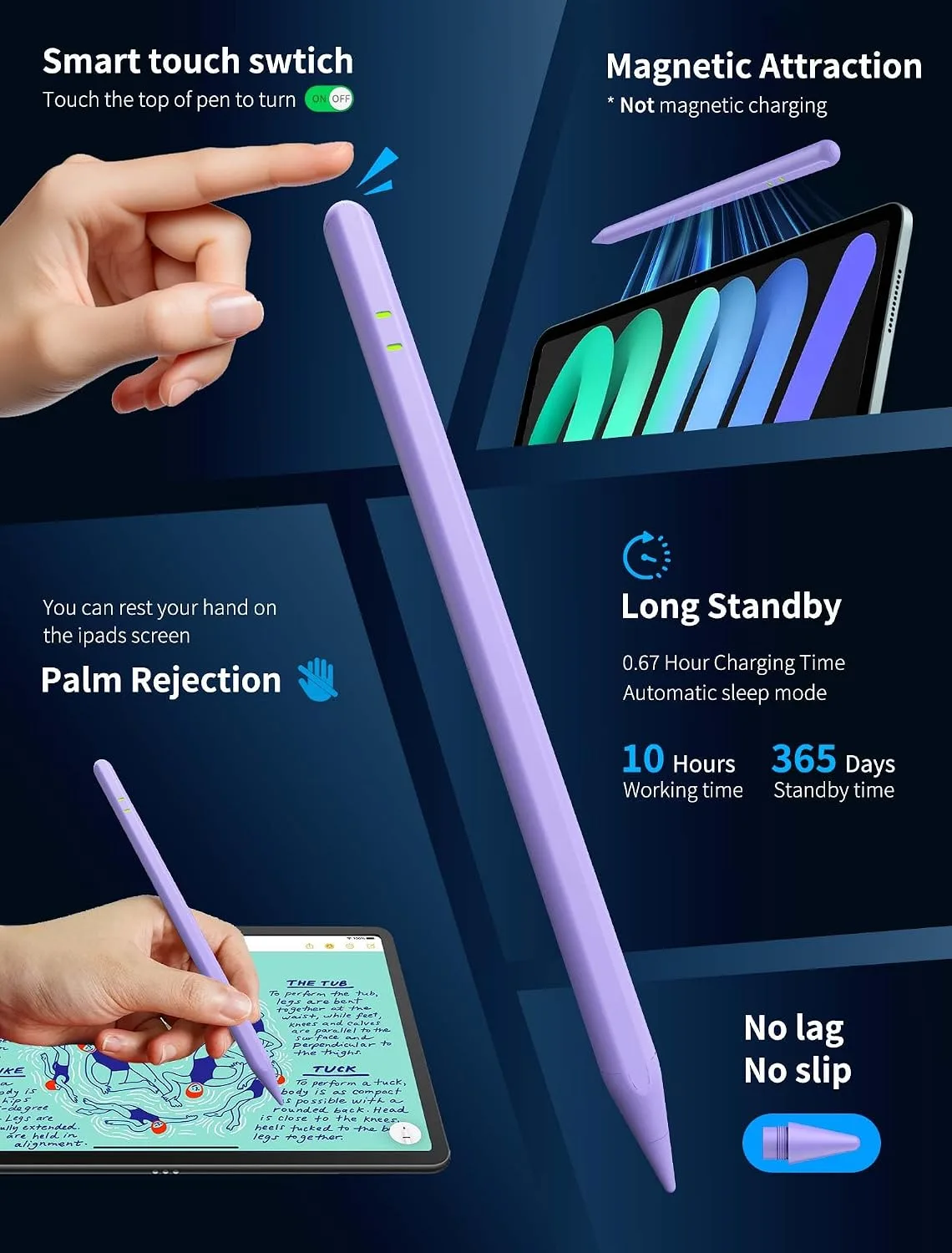Pencil for iPad A16/11/10/9/8/7/6th, Stylus Pen for iPad 2018-2026, Purple