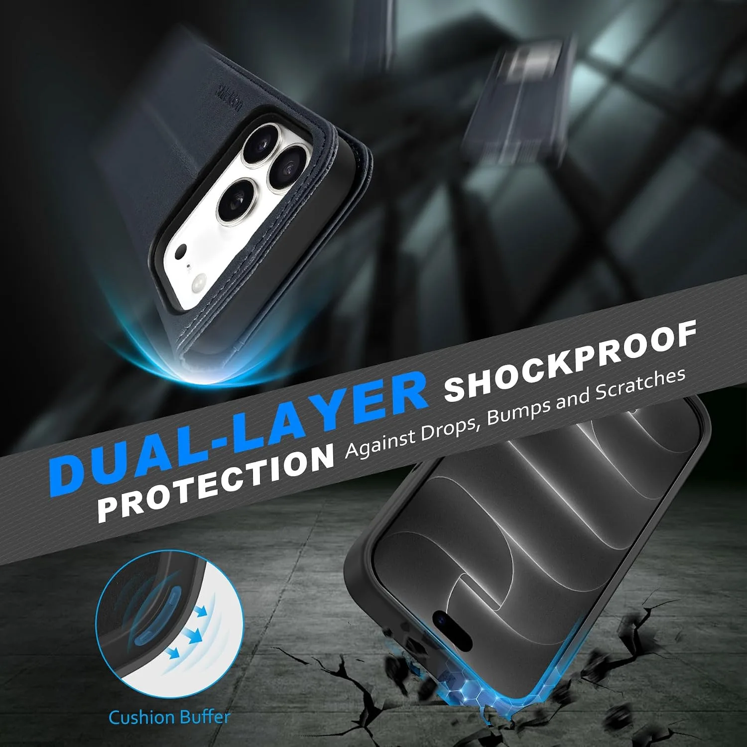 SHIELDON Detachbale Wallet Case for iPhone 18 Pro/17 Pro 6.3", Navy Blue