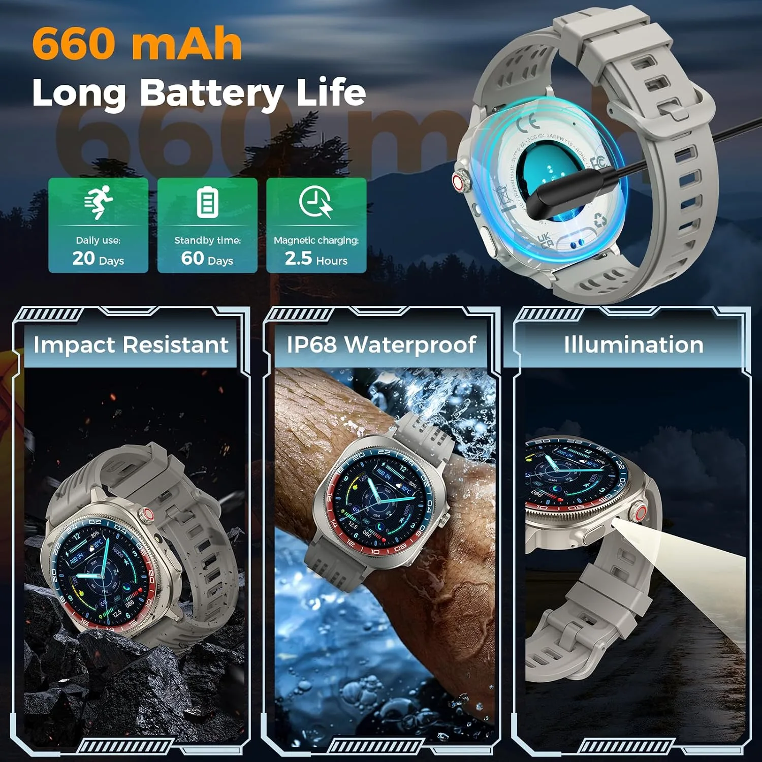 Smart Watch, 1.43" Bluetooth 5.4 Call Military Smartwatch for Men Women, 130+ Sports Modes, 60+Days Flashlight, 24/7 Heart Rate/Sleep Monitor, IP68 Waterproof Fitness Watch Tracker for Android iOS