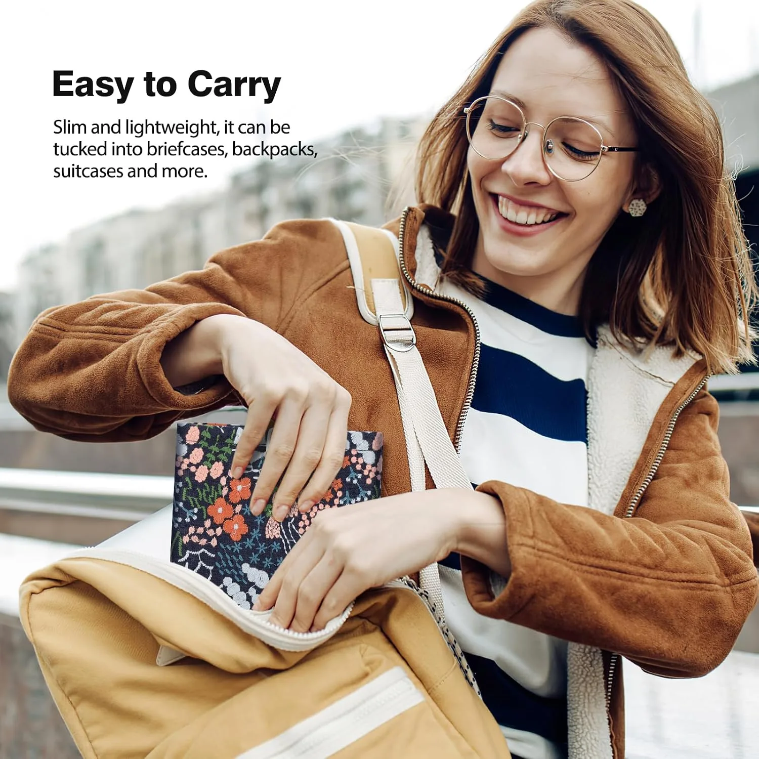 MoKo 6-7 Inch Embroidered Daisy Padded E-Reader Sleeve Zippered Bag with Back Pouch for Most 6/6.8/7 inch E-Reader, 6" Nook Glowligt 4, 6" Kobo Clara BW/Clara Colour, Indigo Flower