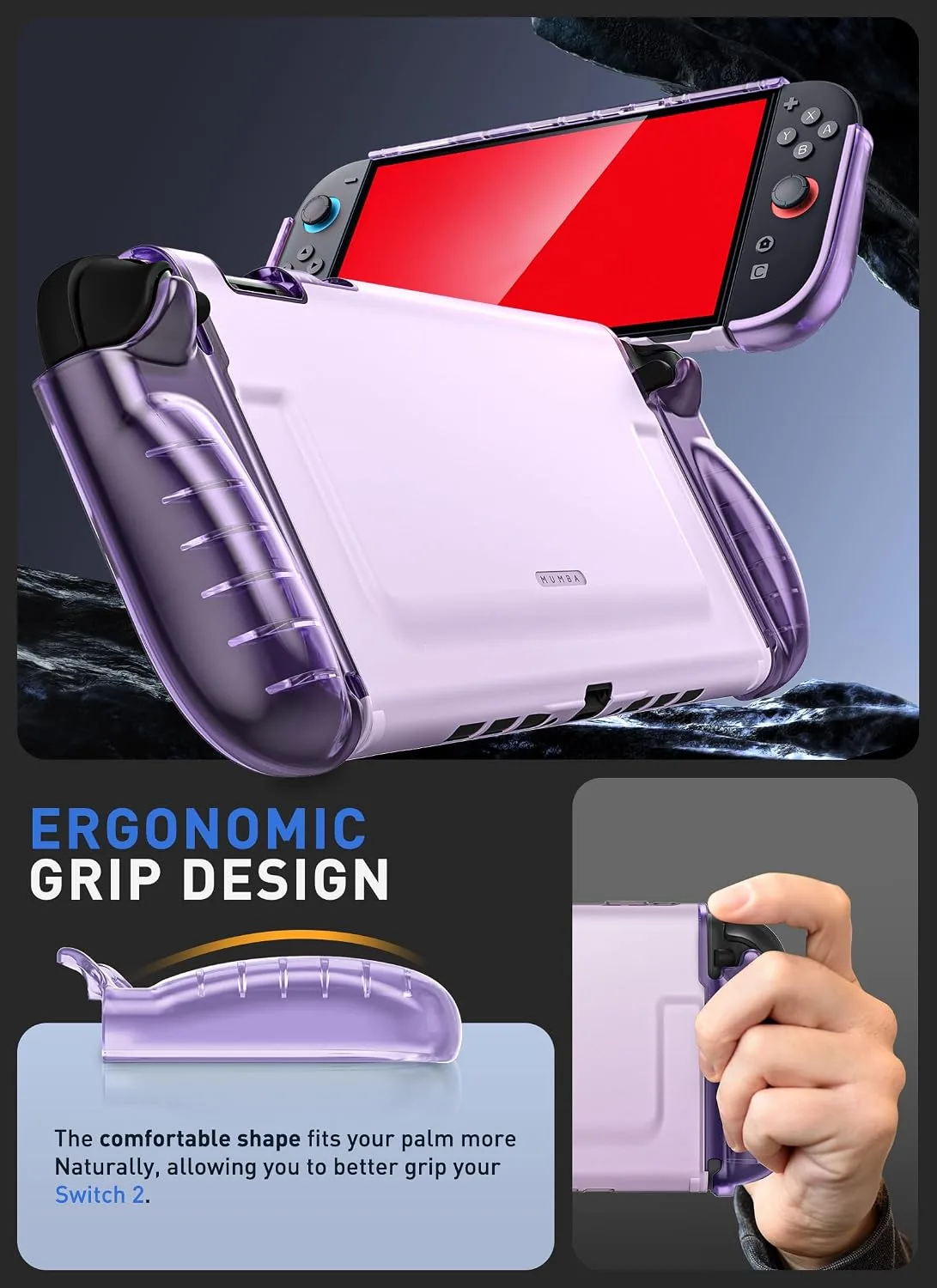 Mumba Dockable Clear Case for Nintendo Switch 2 2025, Crystal Protective Cover with Quick-Release Joy-Con Design and TPU Grip Compatible with New Nintendo Switch 2 7.9 Inch Console (Purple)