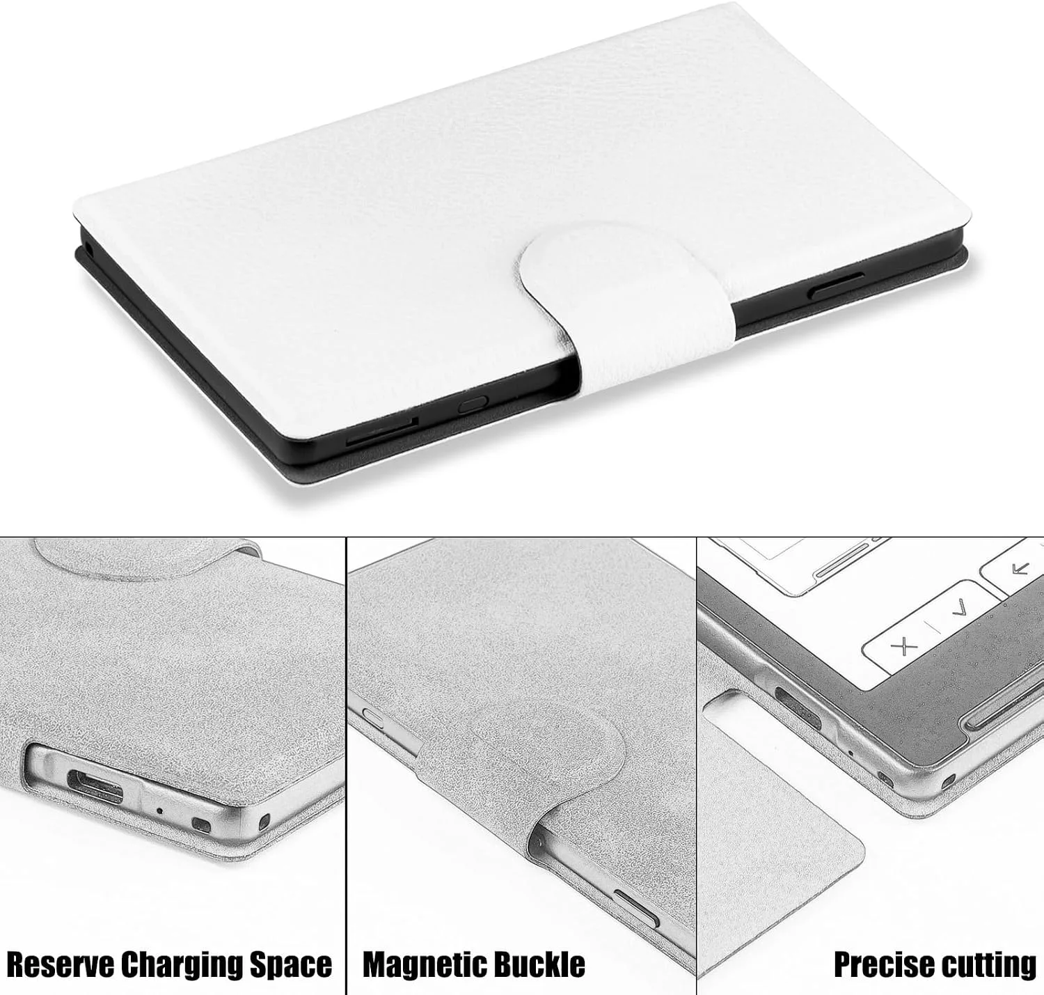 Magnetic Case for Xteink X4,PU Leather Slim Cover, White