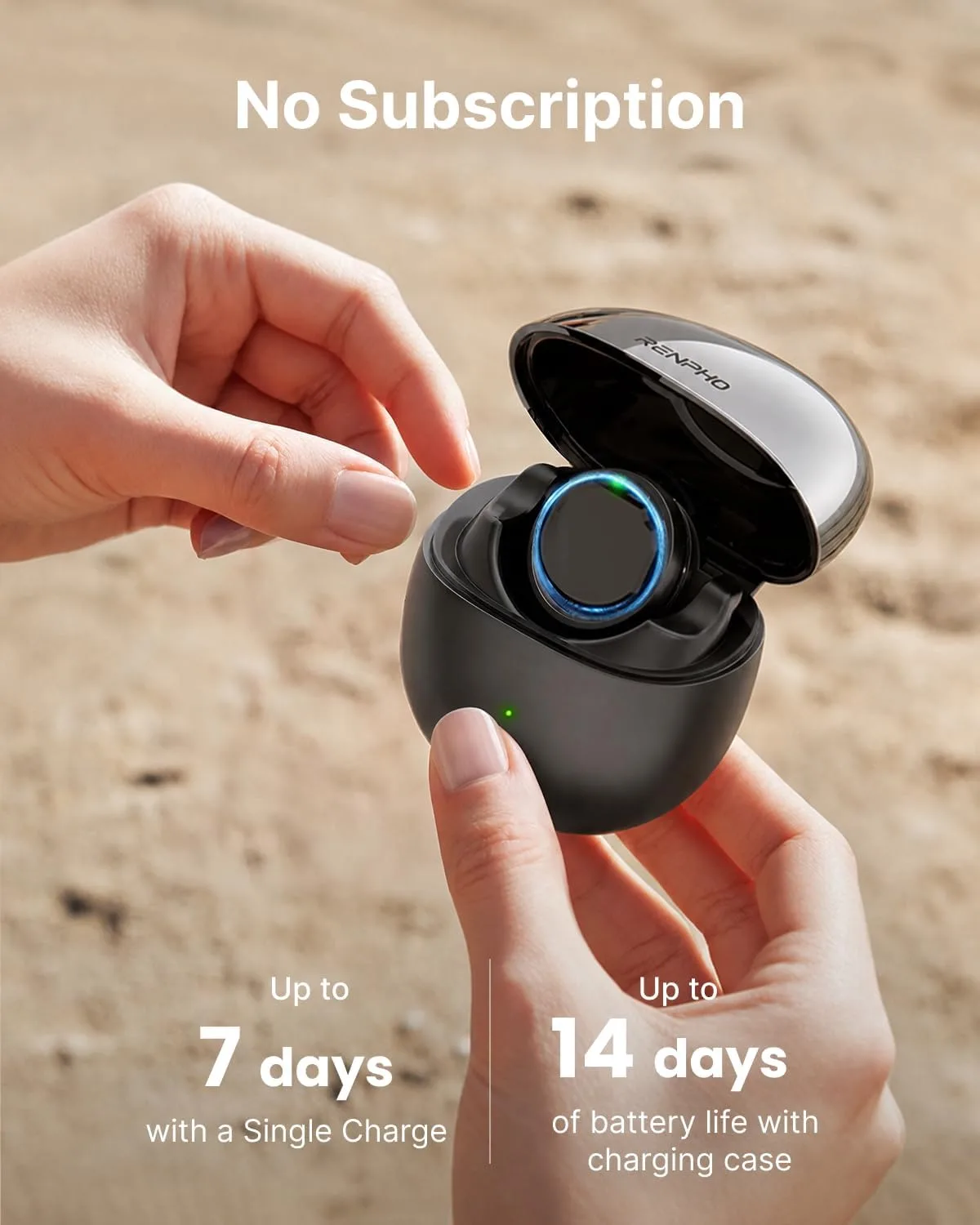 RENPHO Lynx Smart Ring, Subscription-Free App, Black, Size 10