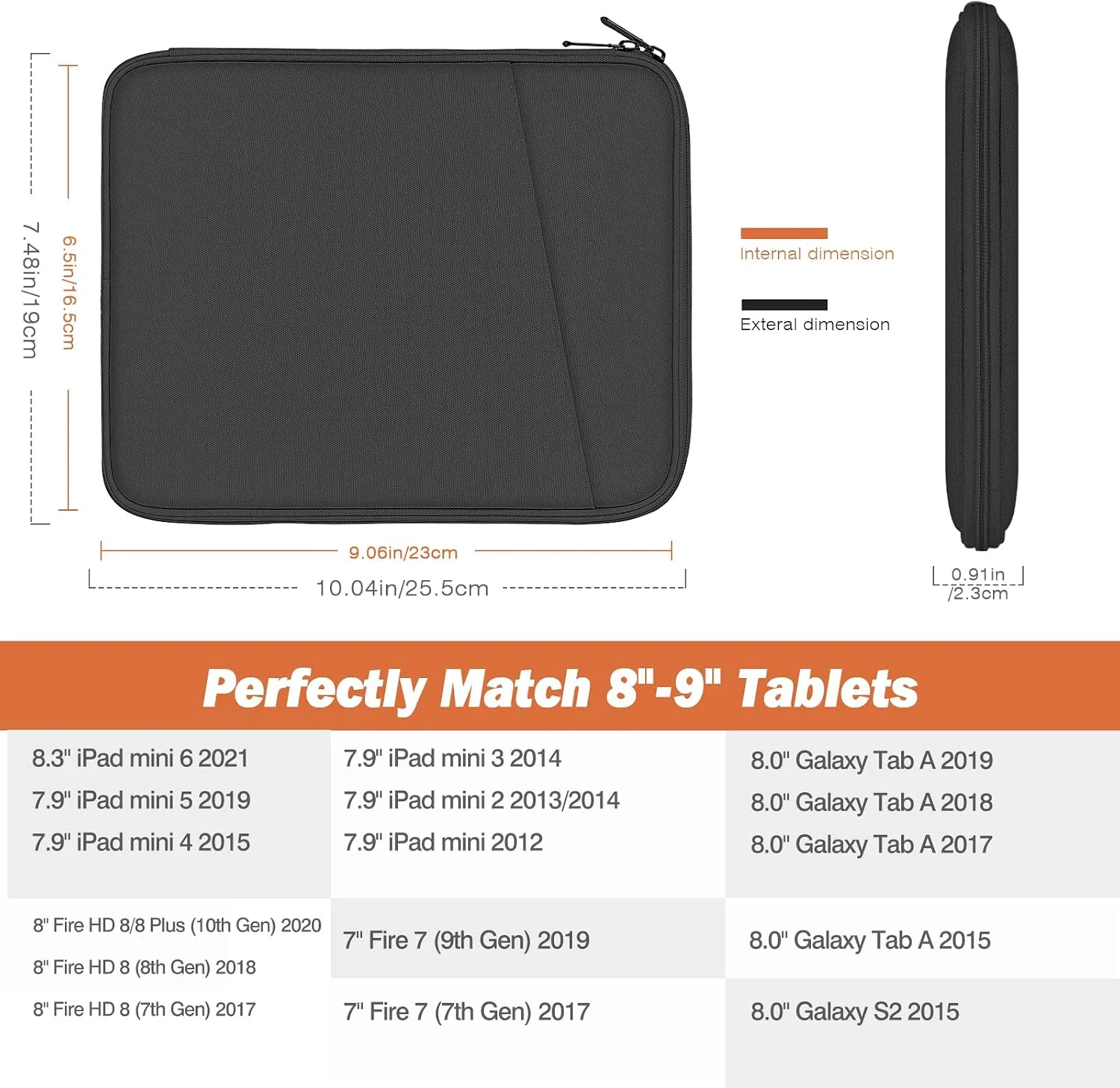 MoKo 8-9 Inch Tablet Sleeve Bag Carrying Case with Multiple Pockets