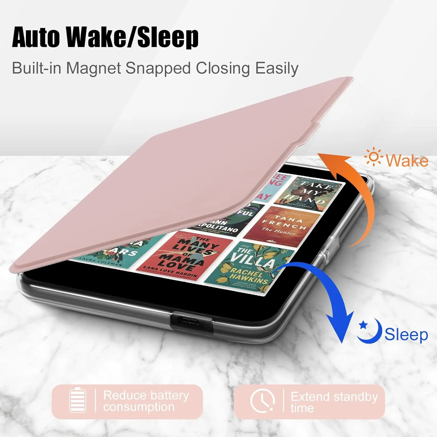 E NET-CASE Detachable Magnetic Case for 6" Kobo Clara Colour (2024) /Clara BW(2024) /2E(2022) eReader,Ultra Clear Back丨Easy to Detach & Attach丨Auto Sleep/Wake (Rose Gold)