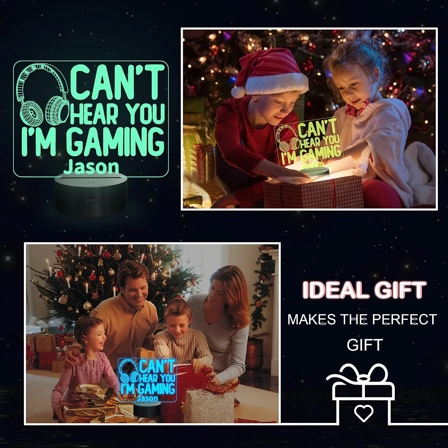 YuanDian Personalised Gamer Gifts, Can't Hear You I'm Gaming Night Light, Headset Graphic Video Games Funny 3D Illusion Lamp 16 Colors Changing Touch & Remote Control for Men Teenagers and Kids