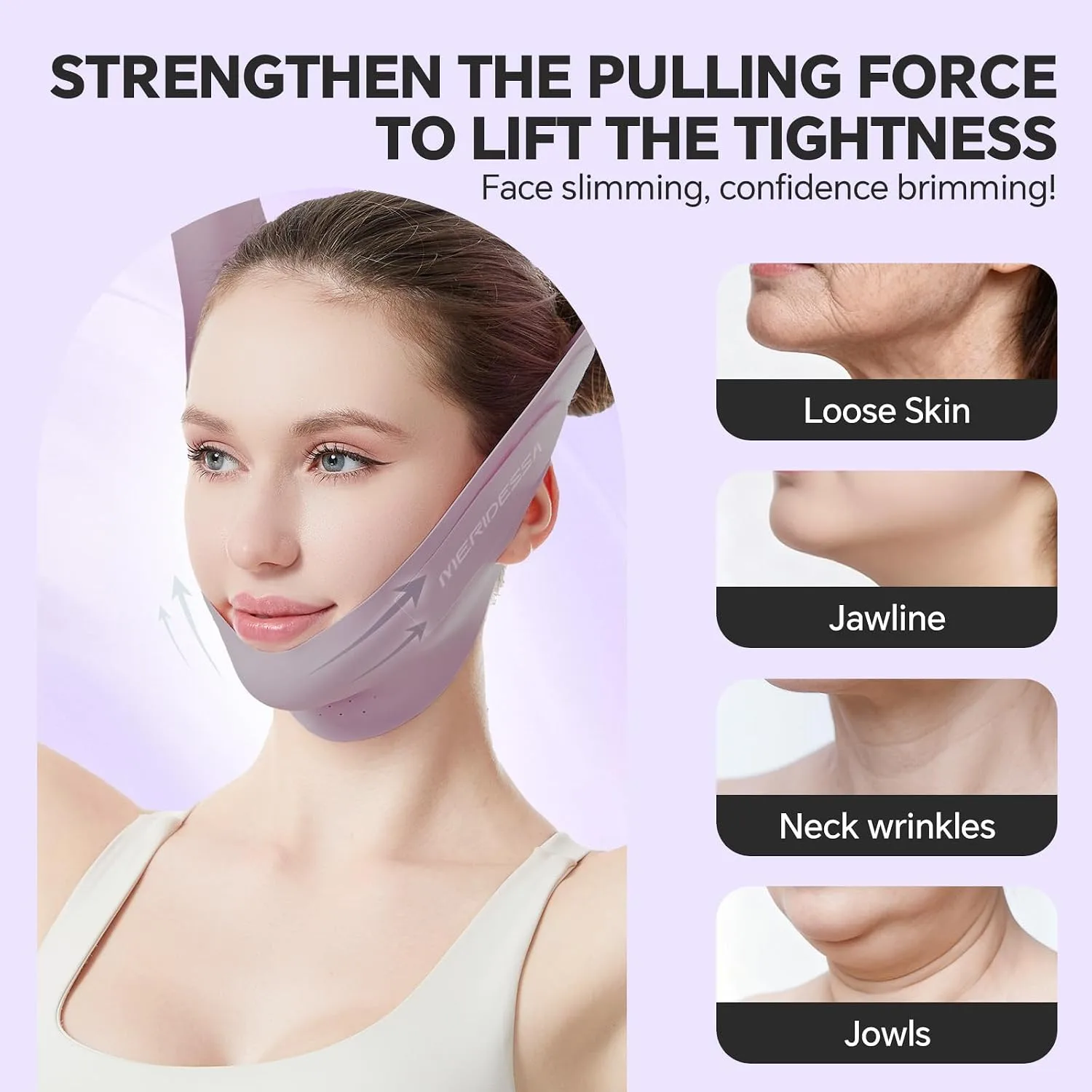 V-Lift Pro V-Line Lifting Face Mask - Anti-Wrinkle & Face Contouring Wearable Band, Double Chin Reducer for Sculpted Jawline, Seamless Design with Breathable Fabric (Purple)