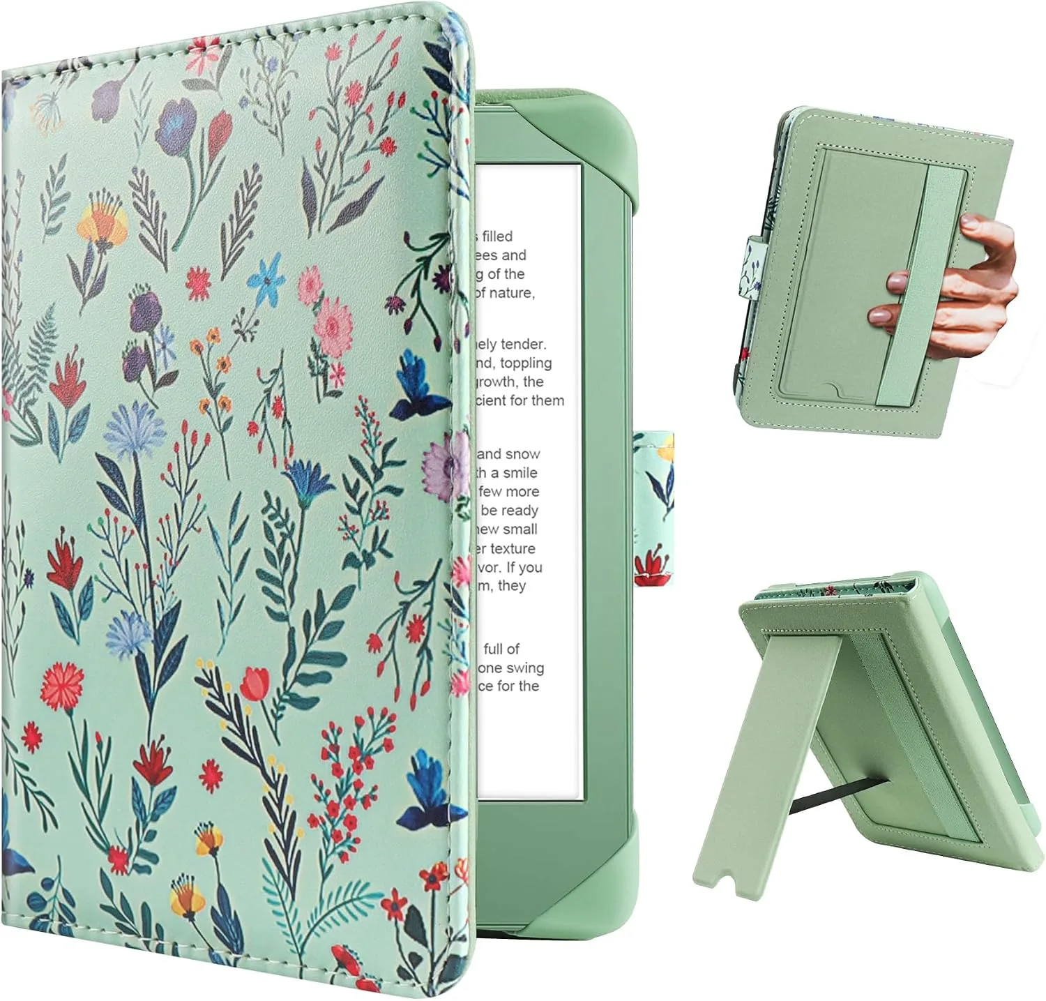 Estuche universal para eReader 6 pulgadas HoYiXi flores verdes