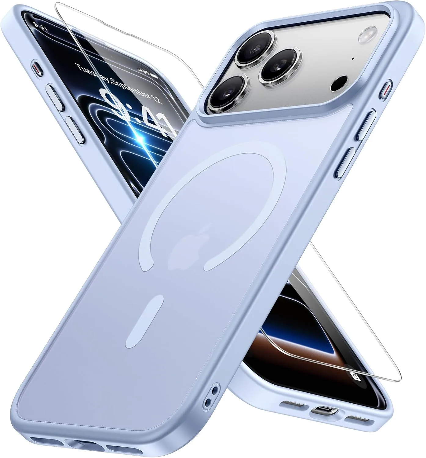 Funda para iPhone 15 Pro Miracase Magnética con Protector de Pantalla 6.3" Morado Clavo