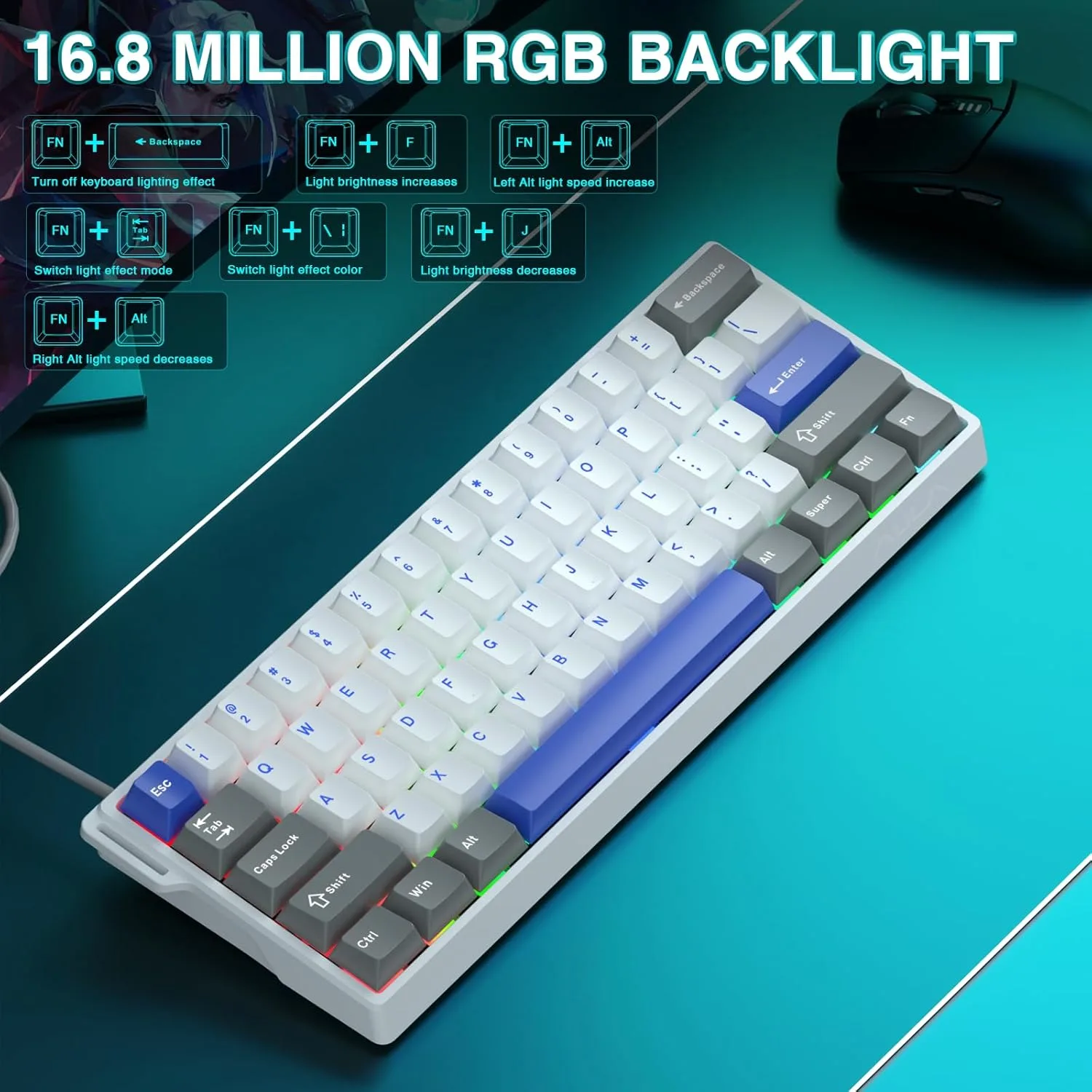 AULA WIN60 HE MAX - 60% Mechanical Gaming Keyboard Wired, Hall Effect Magnetic Switches Hot Swappable, Adjustable Actuation Rapid Trigger Mode, 8000 Hz Polling Rate, 60 Percent Keyboard Compact Design