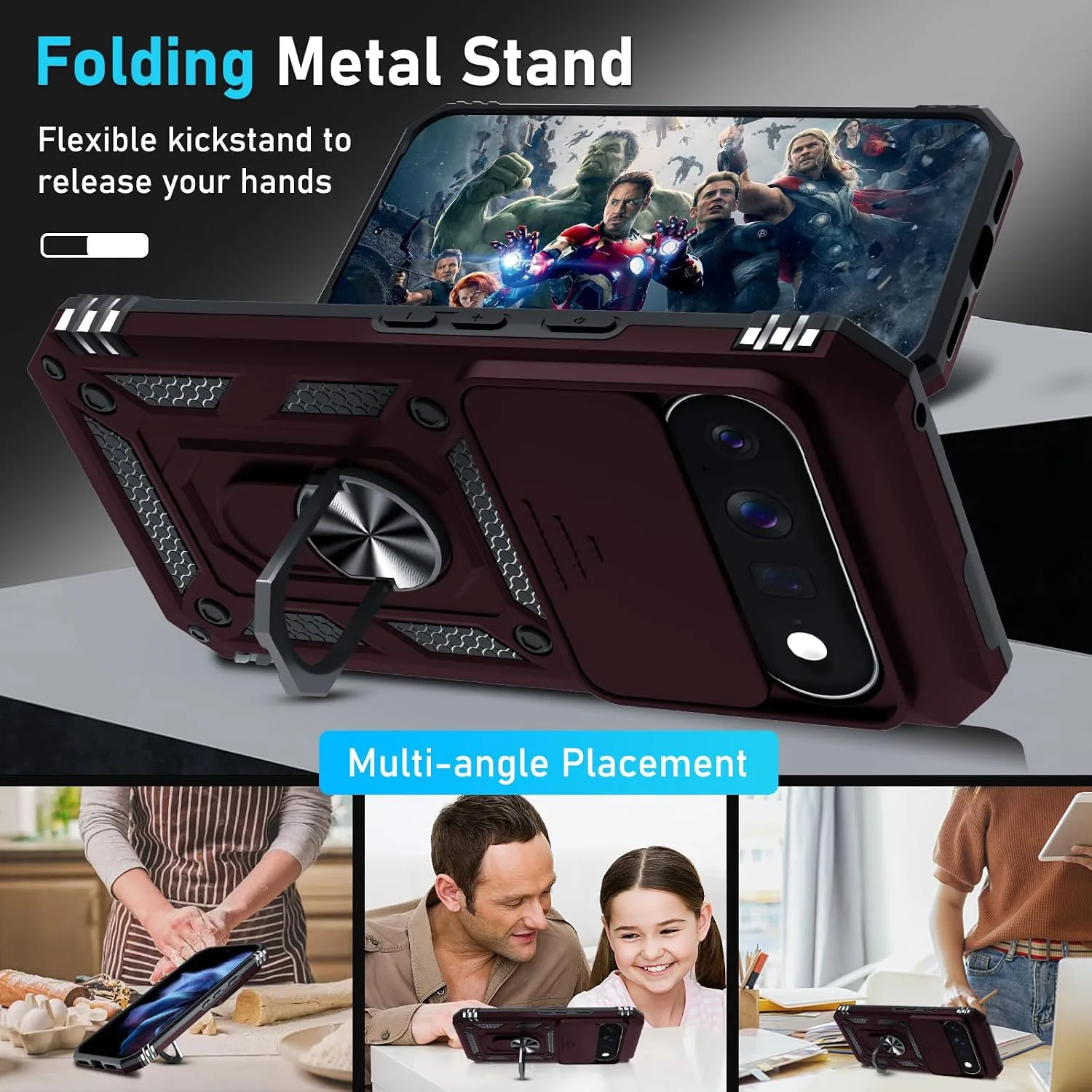for Google Pixel 11/11 Pro Case Built in Slide Camera Cover,Wine Red