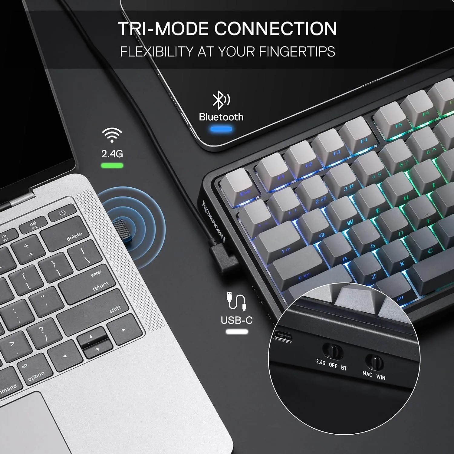 Redragon K686 PRO Wireless RGB Gasket Gaming Mechanical Keyboard, Easy Knob