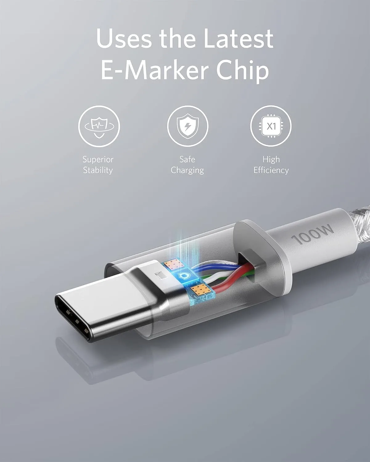 Anker USB C to USB C Cable, 100W Fast Charging Cable (2-Pack, 6 ft, Silver)