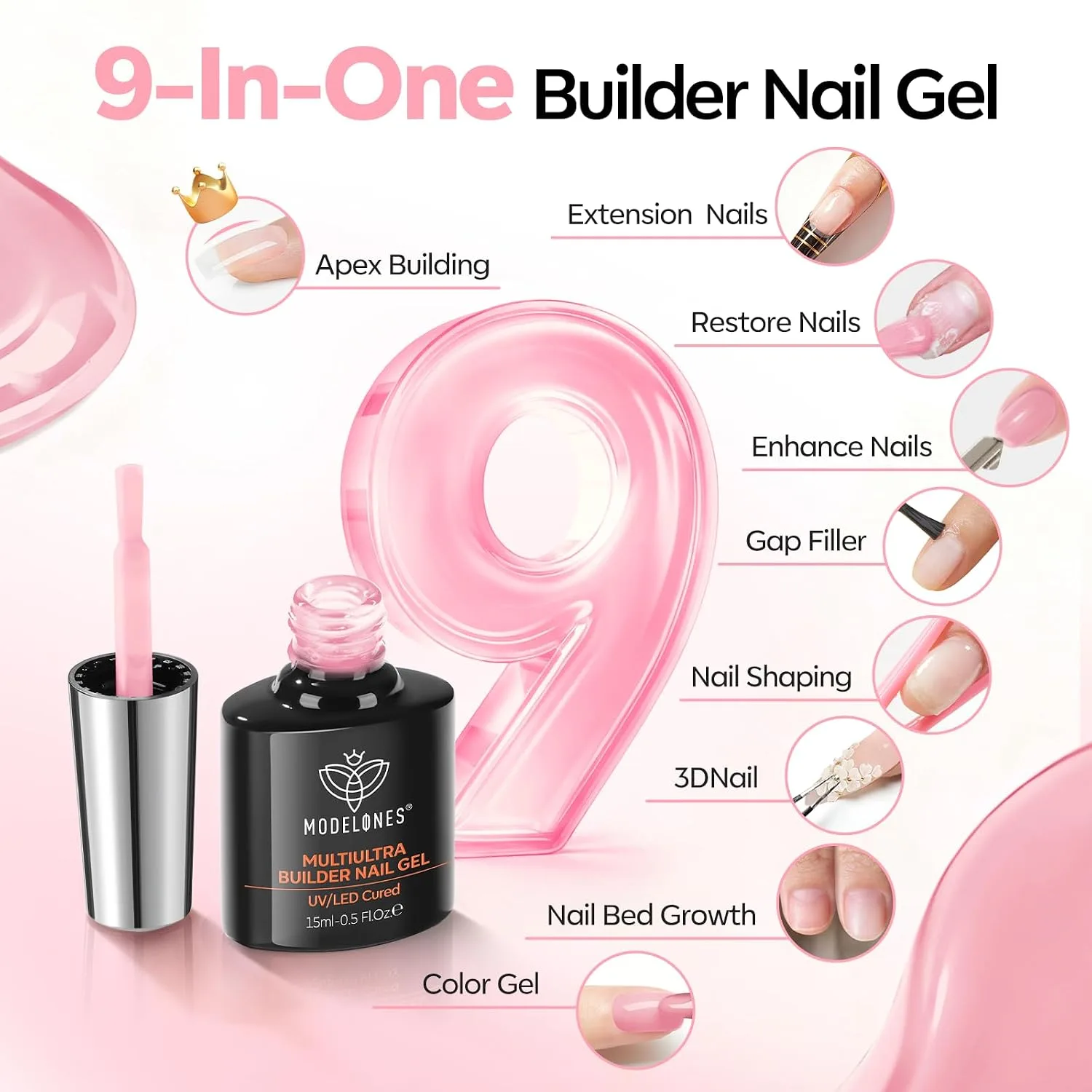 modelones Builder Nail Gel, Sheer Pink Builder No Top Coat Needed