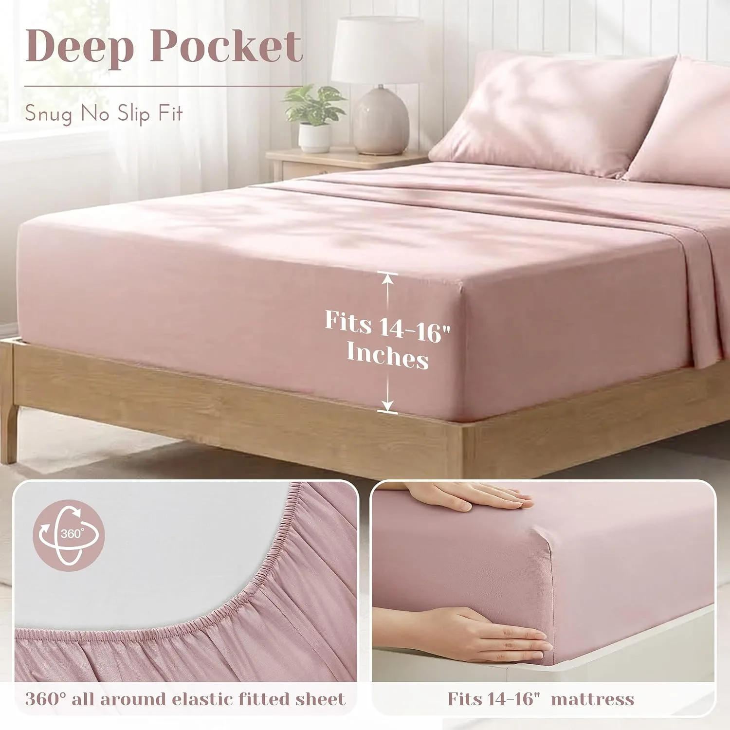 Comfort Spaces 100% Cotton Percale Sheets Queen Sheet Set 4 Pcs, Pink