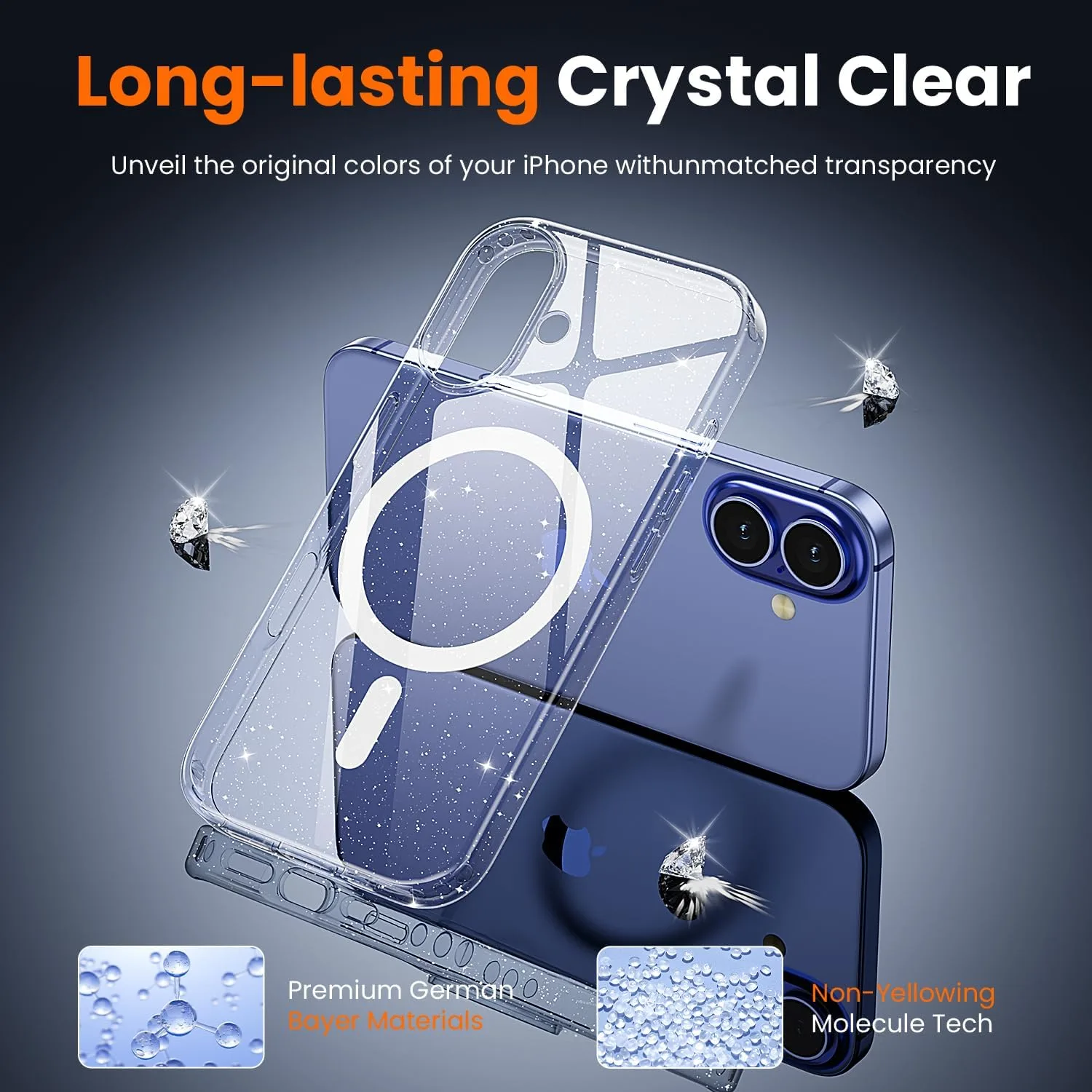 toushion 3 in 1 for iPhone 16 Case Clear Glitter