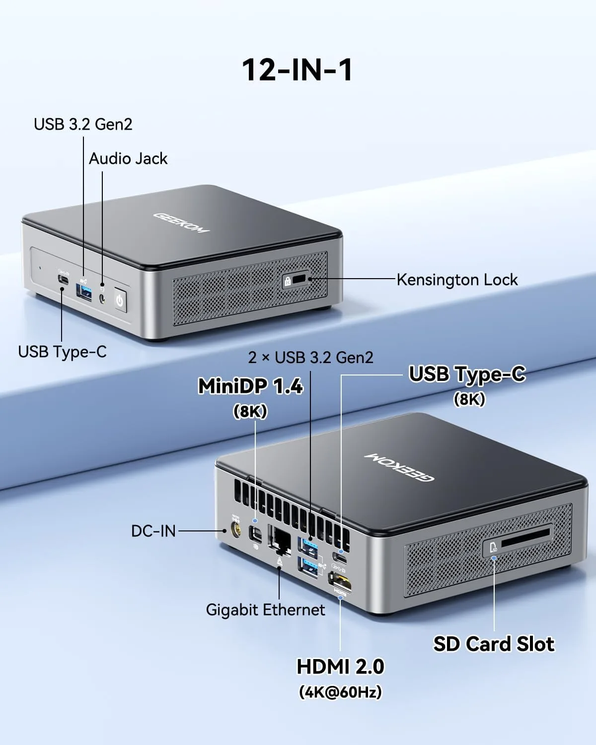 GEEKOM Air12 Budget Mini PC Office,Intel 7505,8GB RAM(64GB Max),256GB SSD