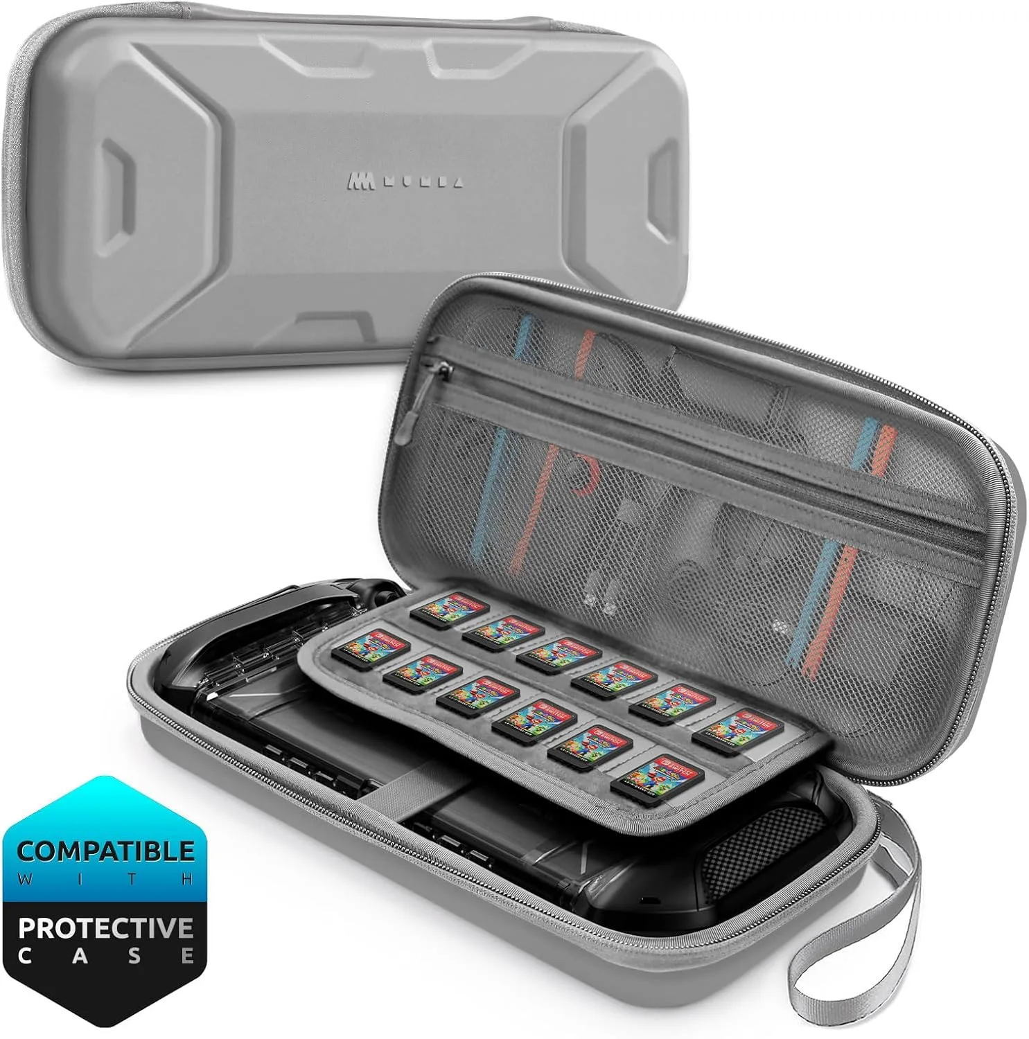 Mumba Carrying Case for Nintendo Switch 2 [Fits Console with Protective Case On][2025 Plus Version] Hard Shell Travel Handbag Pouch with 12 Game Card Slots, Large Capacity for Accessories, (Gray)