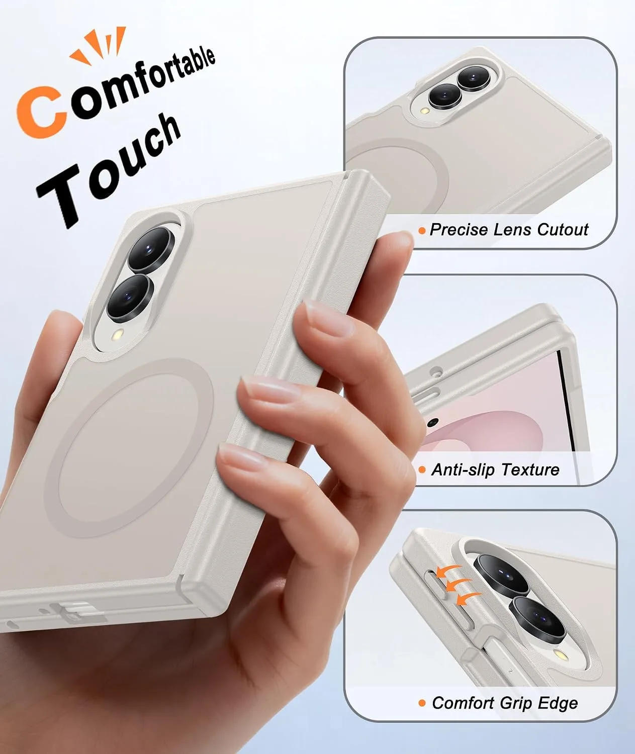 FNTCASE for Samsung Galaxy Z Fold 8 Case Fit for MagSafe Off White