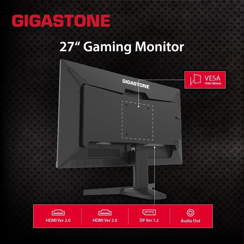Gigastone 27 inch IPS LED Back Light Gaming Monitor 165Hz FHD 1920 x 1080, 178° Wide View Frameless PC Monitor, Built-in Speakers, FreeSync, Eye Care Technology, Ergonomic Tilt VESA Mount,DP,HDMI