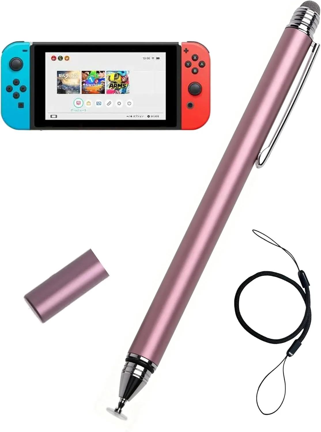 2-in-1 Stylus Pen for Nintendo Switch1/2/Lite/OLED, with Lanyard (Pink)