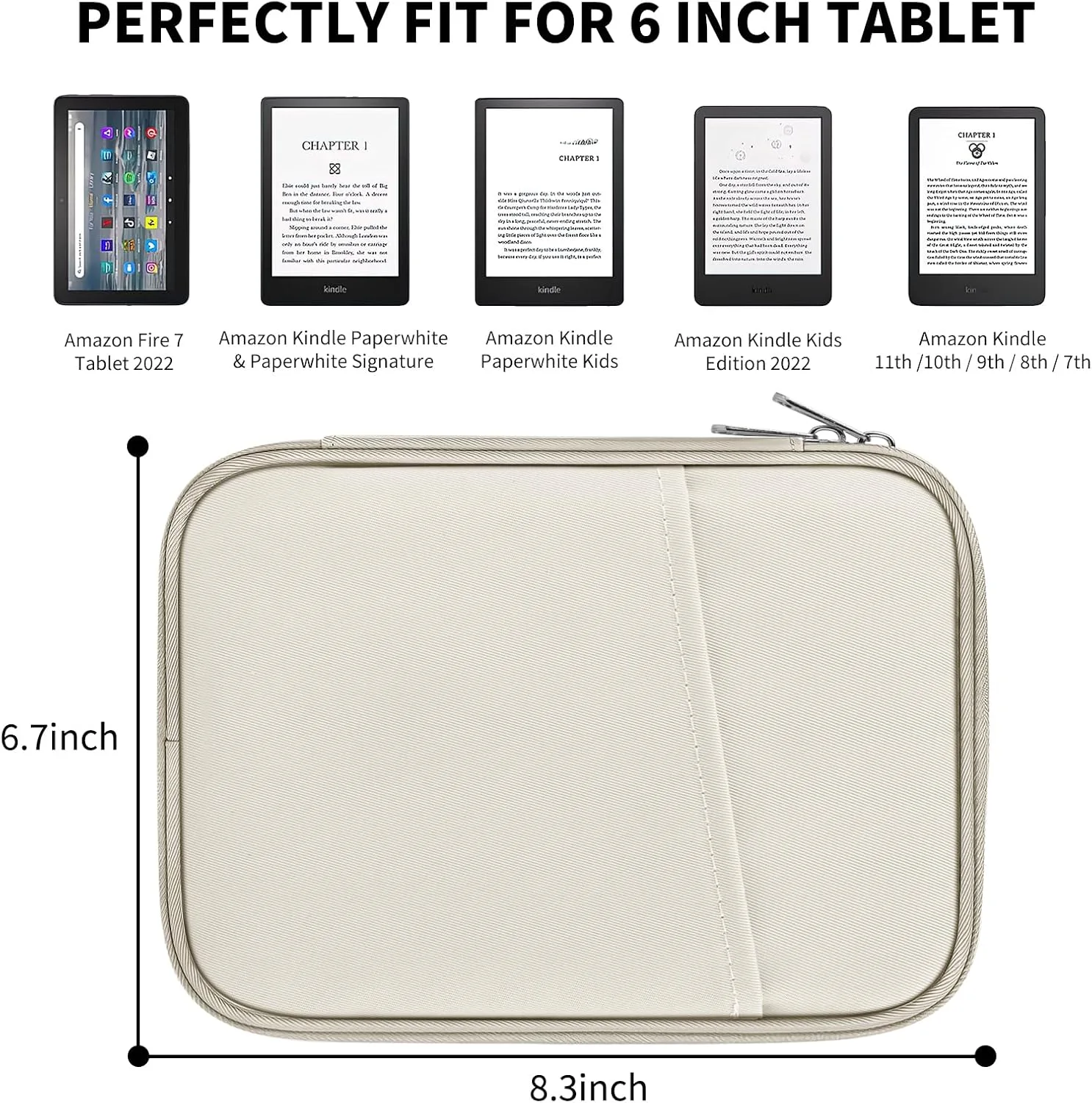 HoYiXi Universal Sleeve Bag for 6",6.8",7" Kindle Paperwhite/Colorsoft 2024-2012 Compatible with 6"-6.8" All-New Kindle/Kobo/Tolino/Sony,6" EReader with Anti-Drop Protective Cover,White