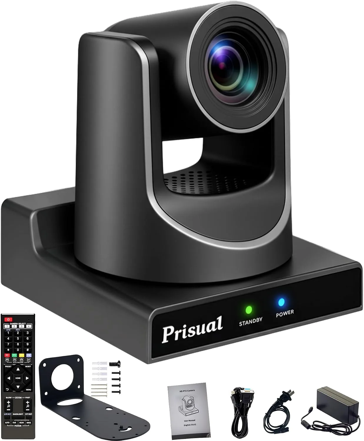 Prisual NDI HX3 PTZ Camera 5th Gen, AI Auto Tracking, 30X Optical Zoom, PoE, 3G-SDI, USB 3.0, LAN, HDMI PTZ Camera for Church Worship, Education, Live Streaming