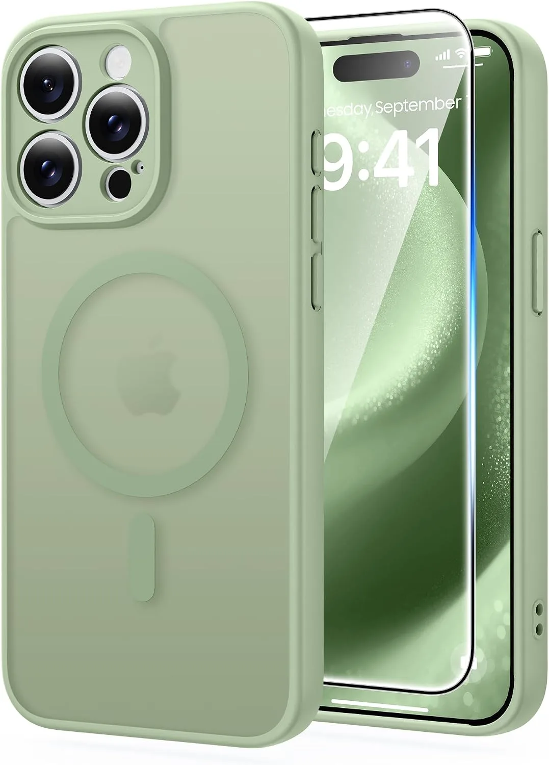 FNTCASE for iPhone 15-Pro Max Case Fit for MagSafe Light Green