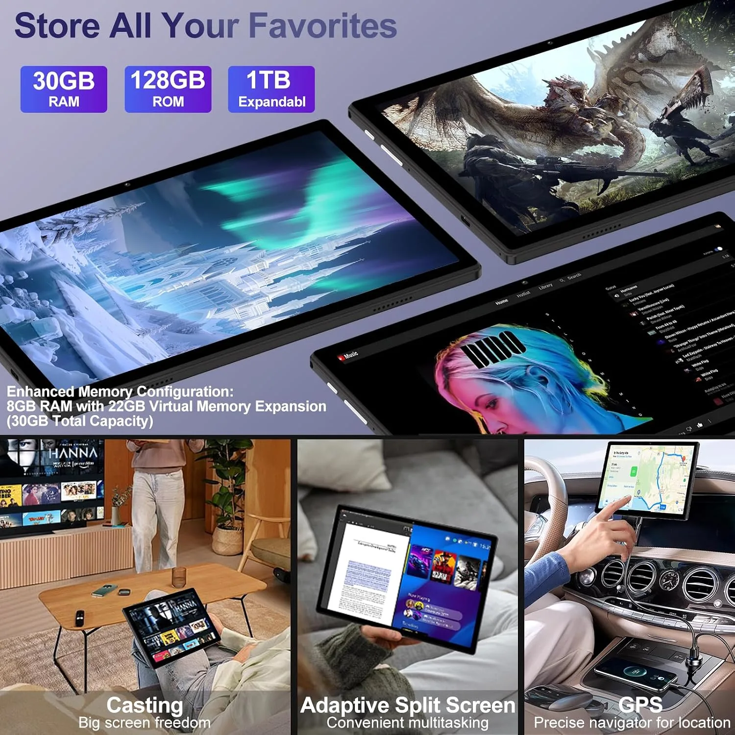 2026 Android 15 Tablet with Keyboard | Gemini AI, 30GB+128GB Octa-Core Electronics Tablets w/ 10 Inch IPS HD Display, 8000mAh, 5G WiFi, 1TB Expand, Mouse+Case, BT 5.0, Widevine L1, Metal Body -Black