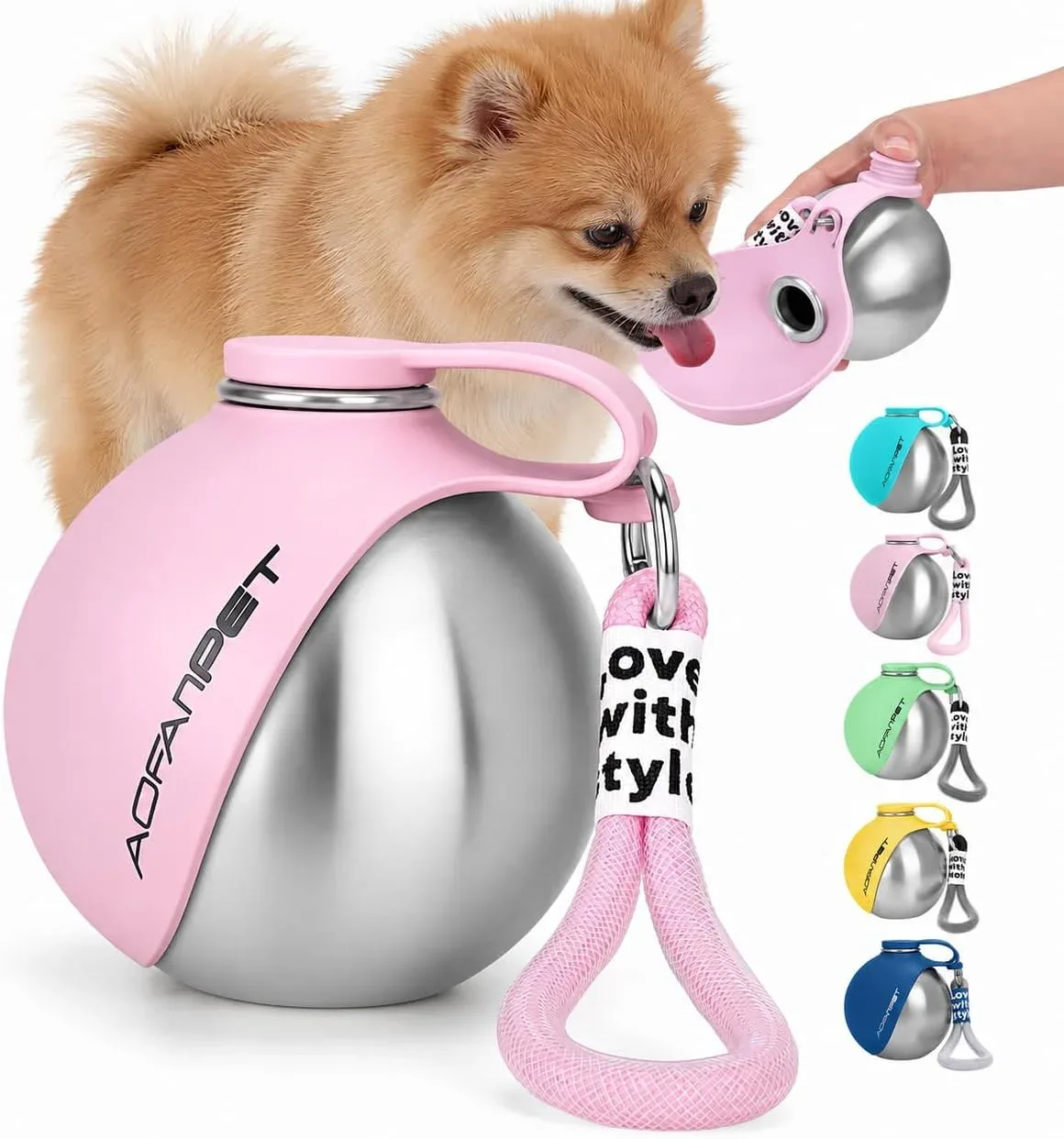 Botella de agua portátil para perros 10oz acero inoxidable con bowl