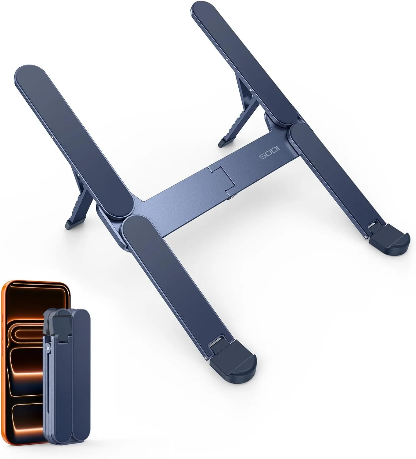 SODI Ultra Compact Foldable Laptop Stand - Portable Laptop Holder for Desk & Travel Use, Adjustable, Ergonomic Aluminum Computer Holder for MacBook, Tablet 10-16" (Blue, Bi-Fold)
