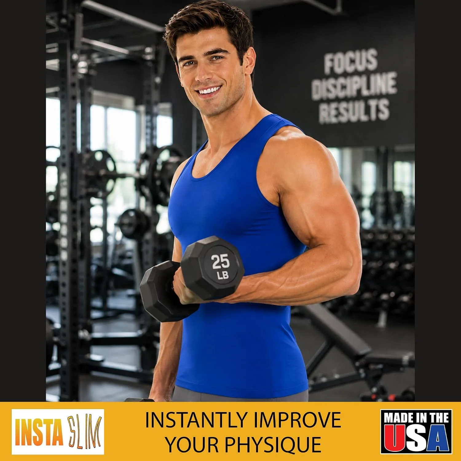 Insta Slim - Made in USA 3 Pack Compression Muscle Tank Body Shapers for Men. Back Support, Slimming Shapewear Undershirt