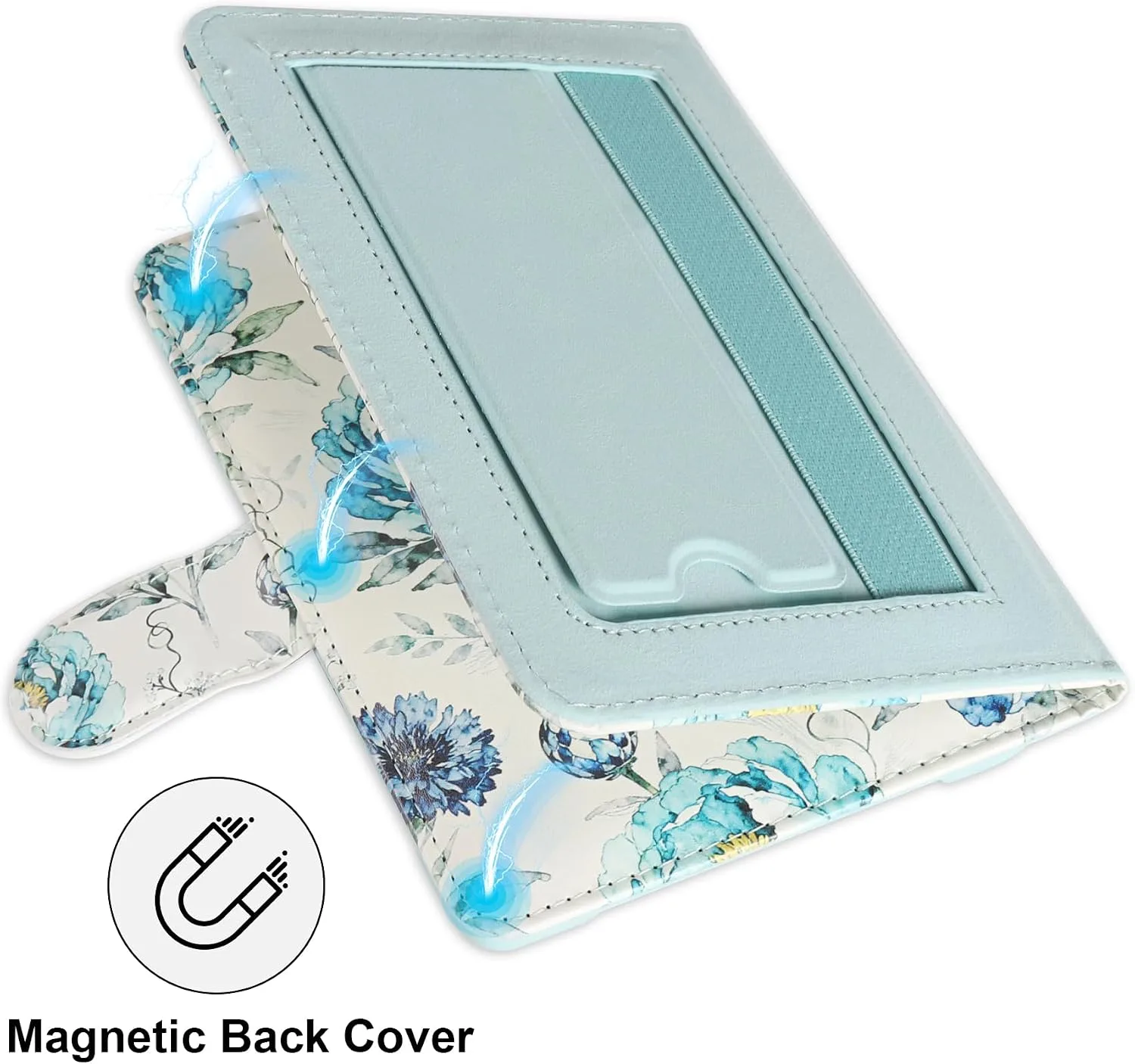 HoYiXi Universal Case for 6 inch eReader,Compatible with Kindle/Kobo Clara HD/Kobo Clara 2E/Paperwhite/Pocketbook/Tolino eReader,with HandStrap/Kickstand, Cover Case for 6'' eReaders,Blue Rose