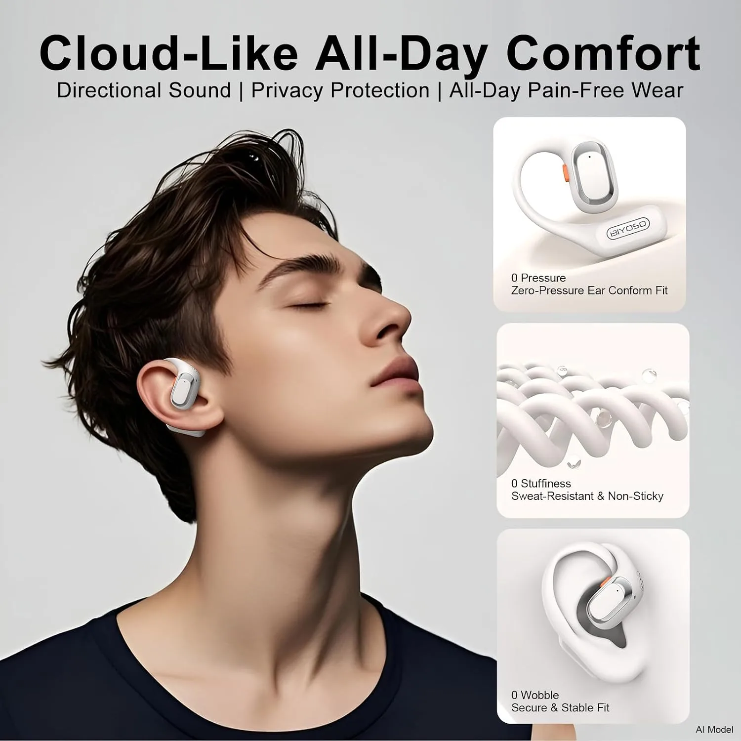 X52 Open Ear Headphones, Open Earbuds, Dual-Channel