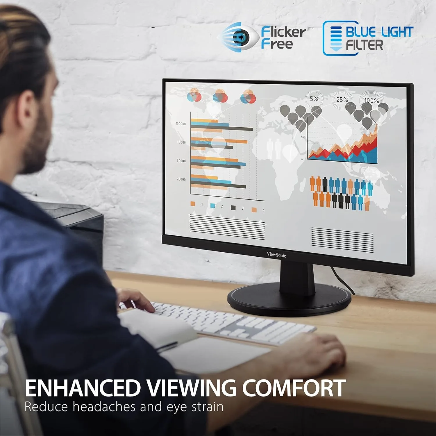ViewSonic VS2247-MH 22 Inch 1080p Monitor, 100Hz Refresh Rate for Smooth Home and Office Viewing, Eye Care Technology, Thin Bezels, HDMI, and VGA Inputs