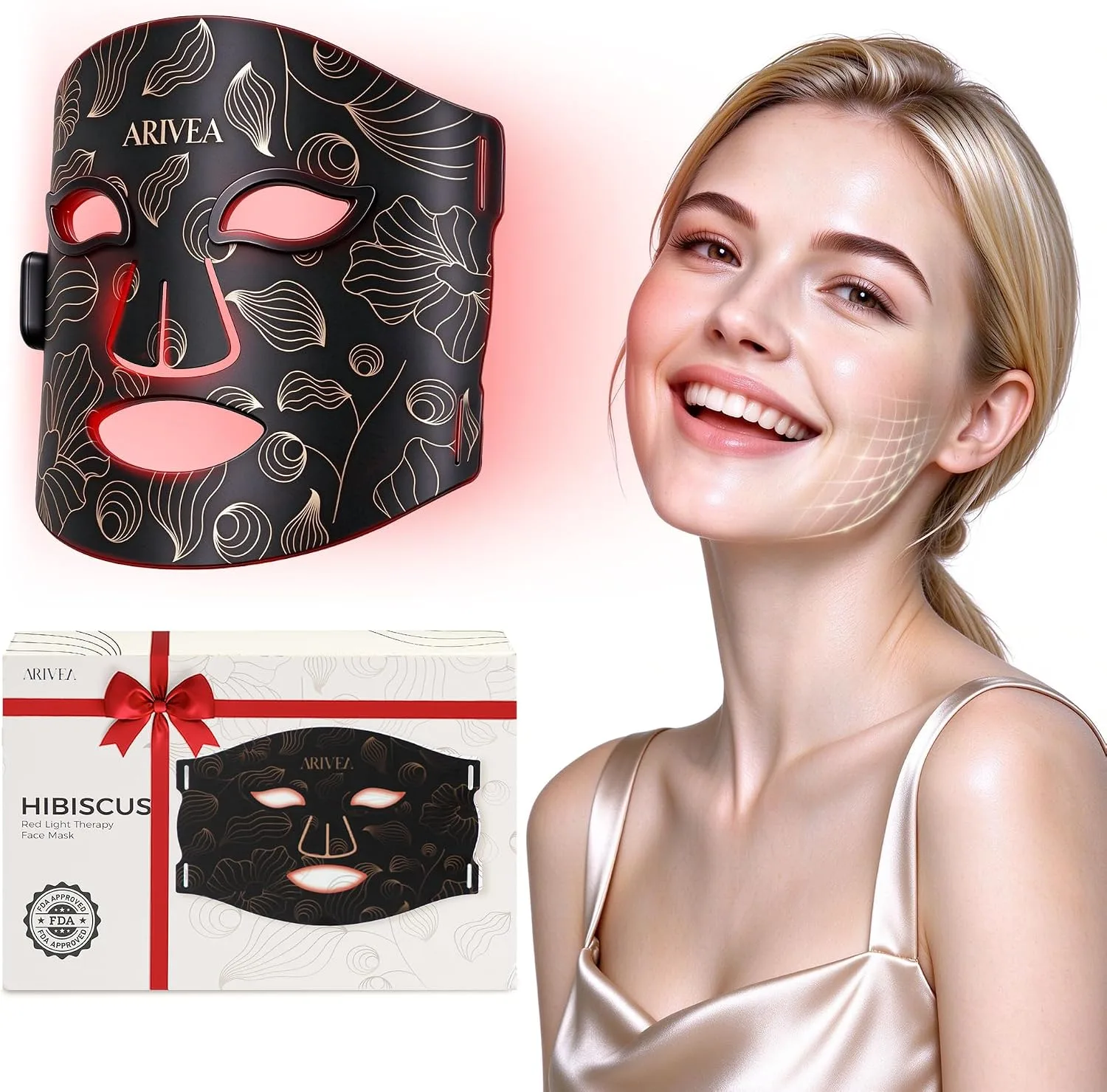 ARIVEA Red Light Therapy Mask for Face, 850nm NIR & Red, Blue LED 3 Lights