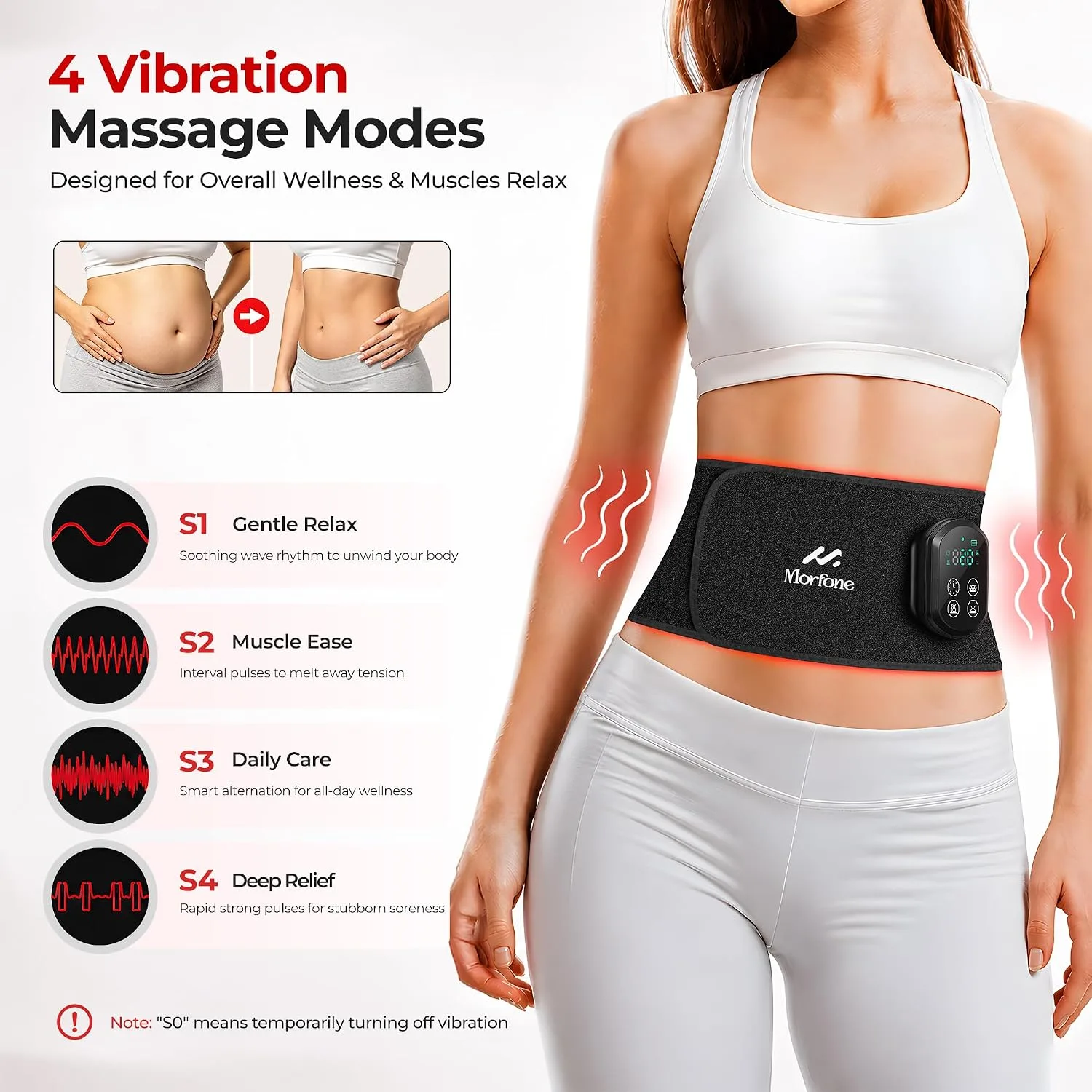 Cordless Red Light Therapy Belt for Body, Heat & Vibration, 660nm 850nm