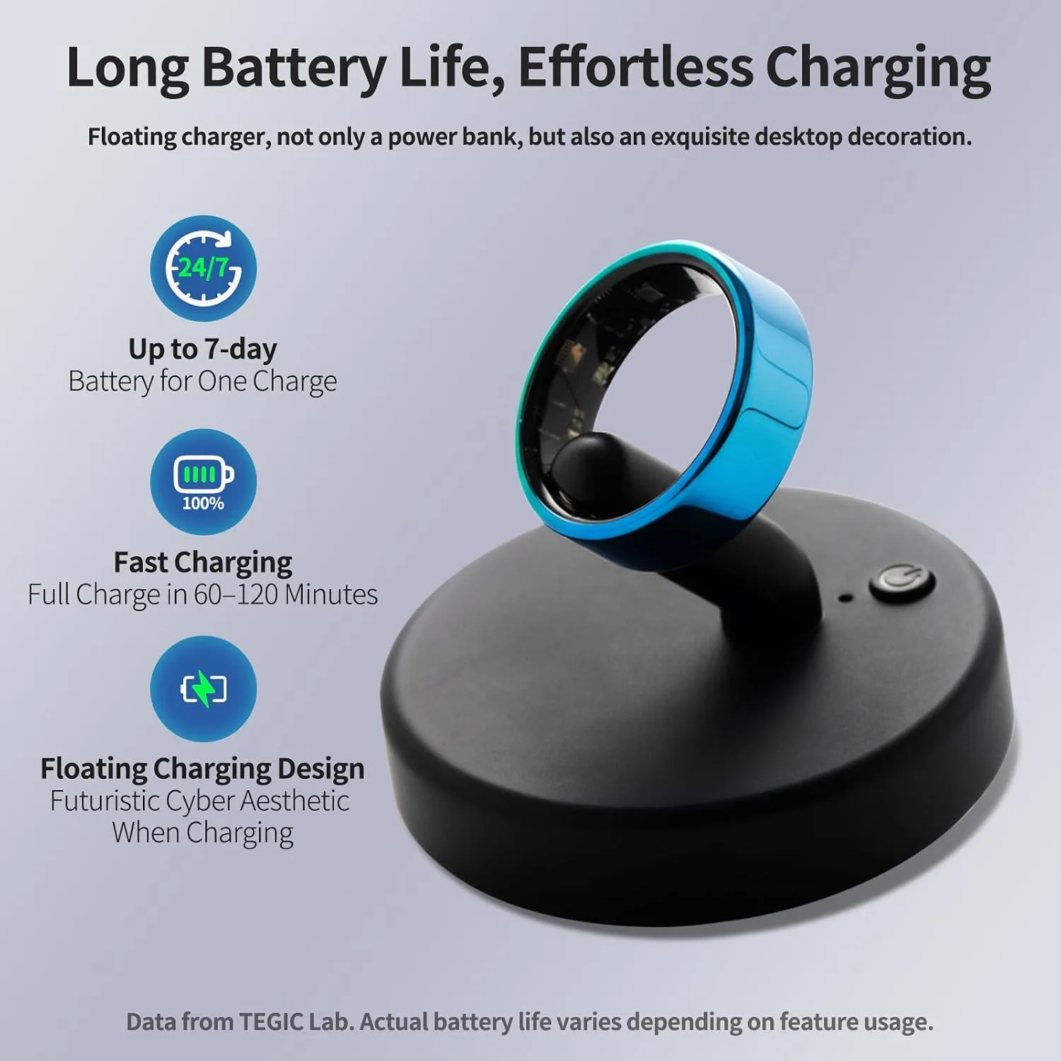 Mirlray Smart Ring for Women & Men, Smart Ring Health Tracker, Blood Oxygen & Heart Rate Monitor, Long Lasting Battery Sleep Ring, Waterproof Fitness Ring (Ti-Blue, 8)