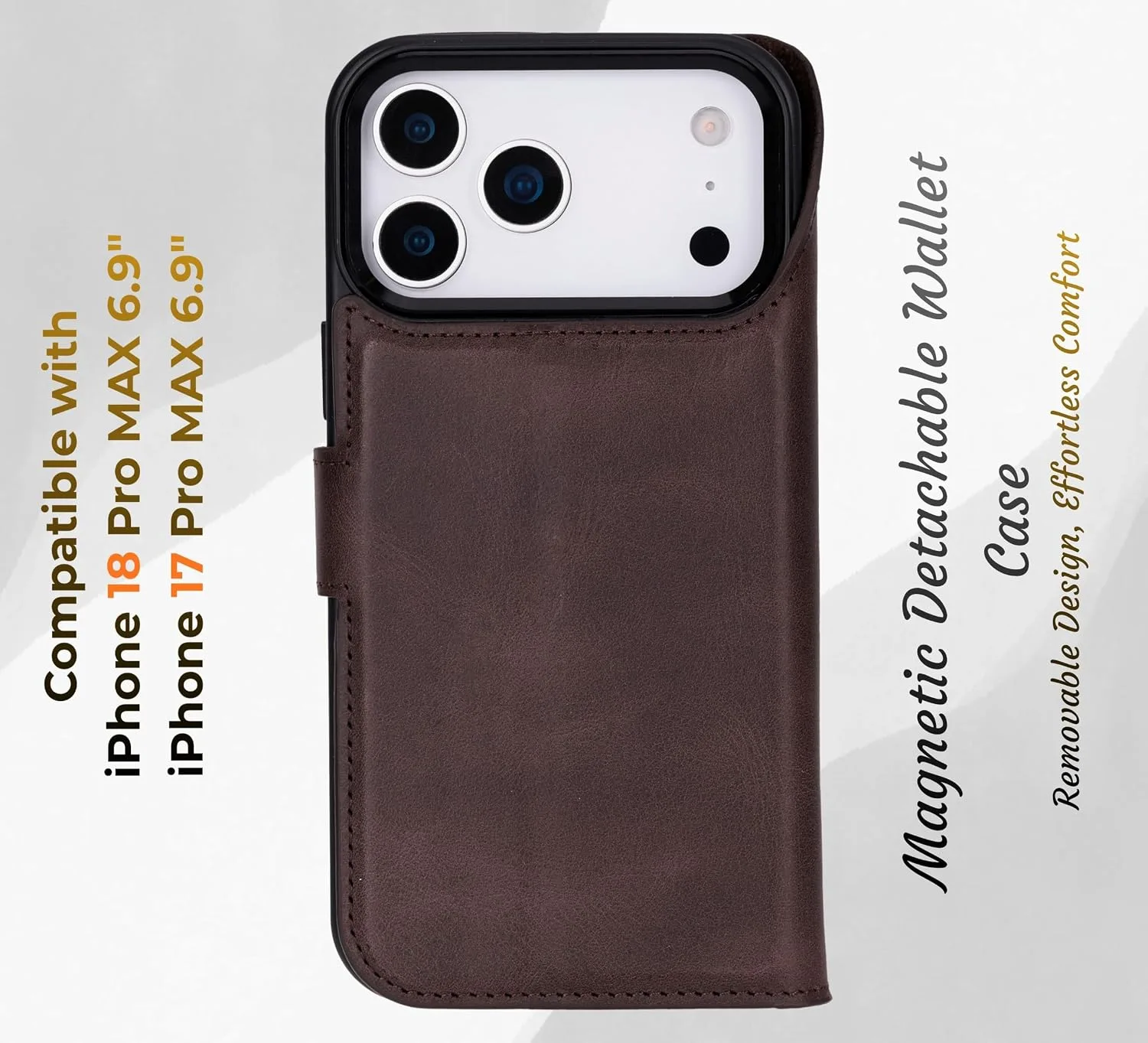VENOULT Dark Brown Genuine Leather Wallet Case for iPhone 18/17 Pro MAX