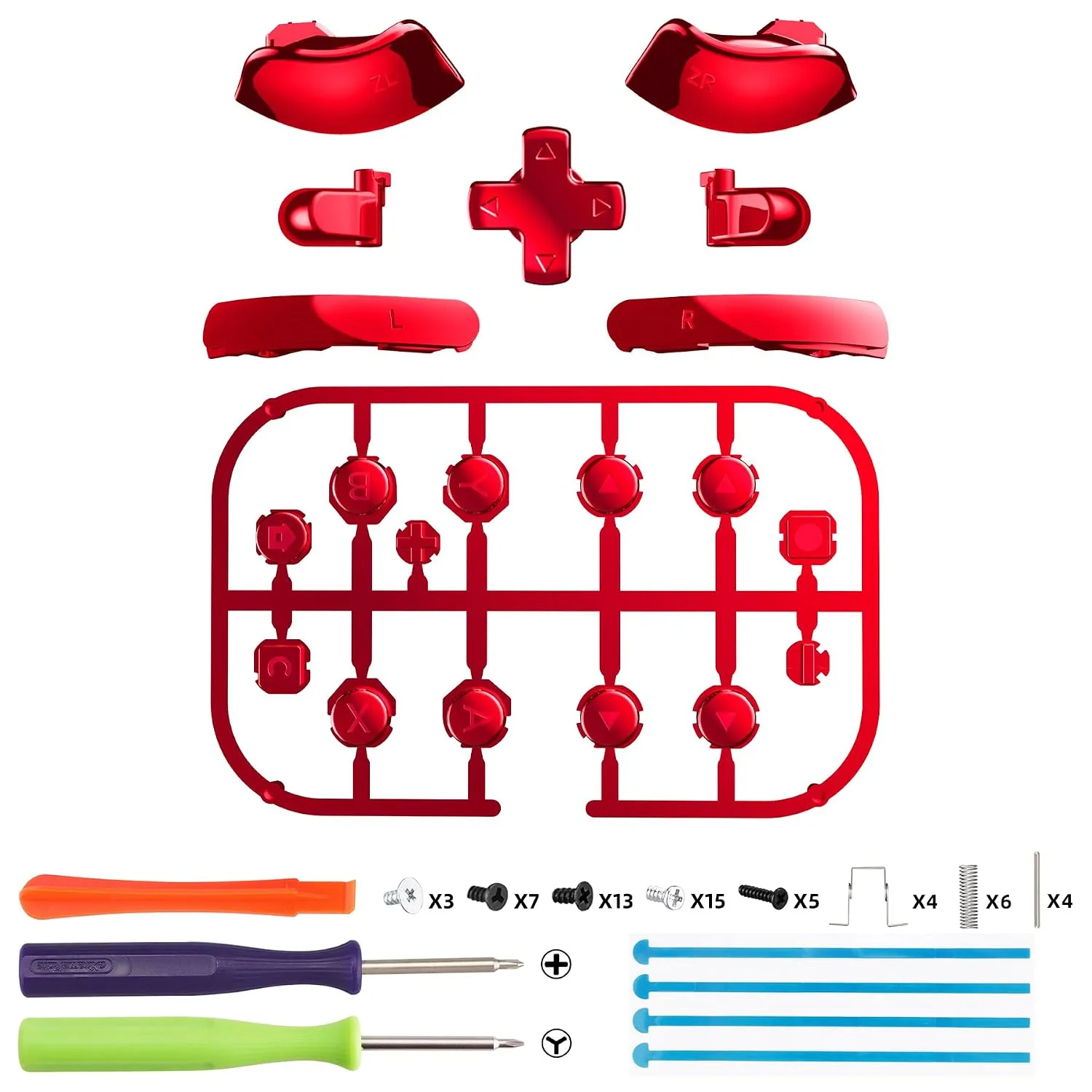 eXtremeRate DIY Replacement Full Set Buttons for Joycon 2, Custom ABXY Direction Keys Dpad + - C Home Capture Release L R ZR ZL Trigger Buttons for Nintendo Switch 2 Controller - Chrome Red