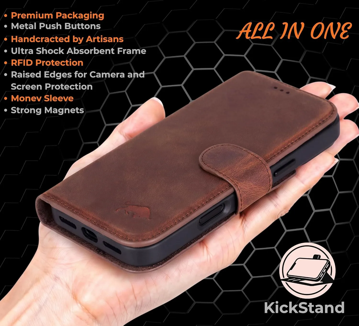VENOULT Wallet Case for iPhone 17 Pro MAX, Full Grain Genuine Turkish Leather, Magnetic Detachable, RFID 4 Card Slots, Business Style, Compatible with MagSafe, Handmade (Vintage)