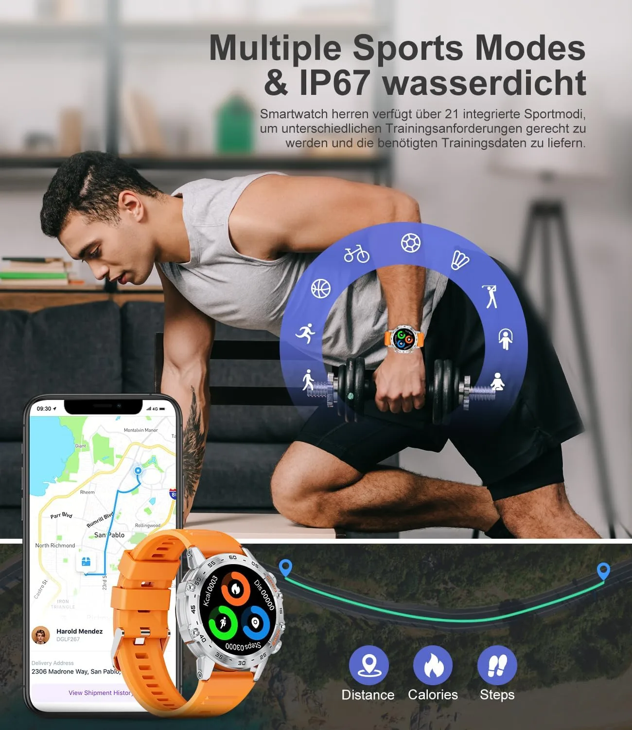 SUNKTA Smart Watches for Men(Answer/Calls),1.39 inch Touchscreen/5ATM Waterproof/120+ Sports Modes Fitness Watch with Heart Rate for Android/iOS Orange