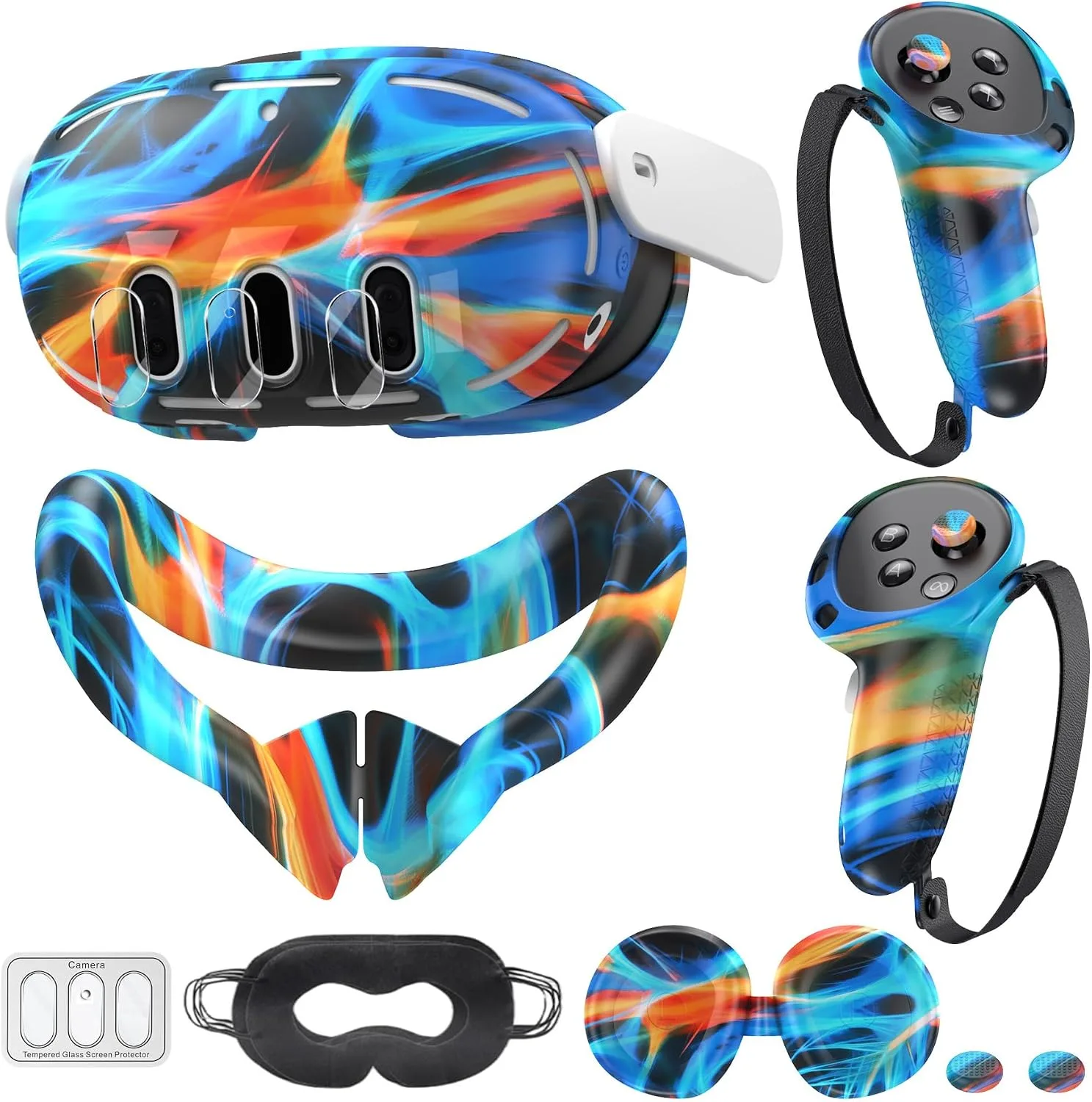 Compatible with Oculus Quest 3 Accessories, VR Silicone Face Cover, VR Shell Cover,Touch Controller Grip Cover,Camera Lens Protector Set (Aurora)