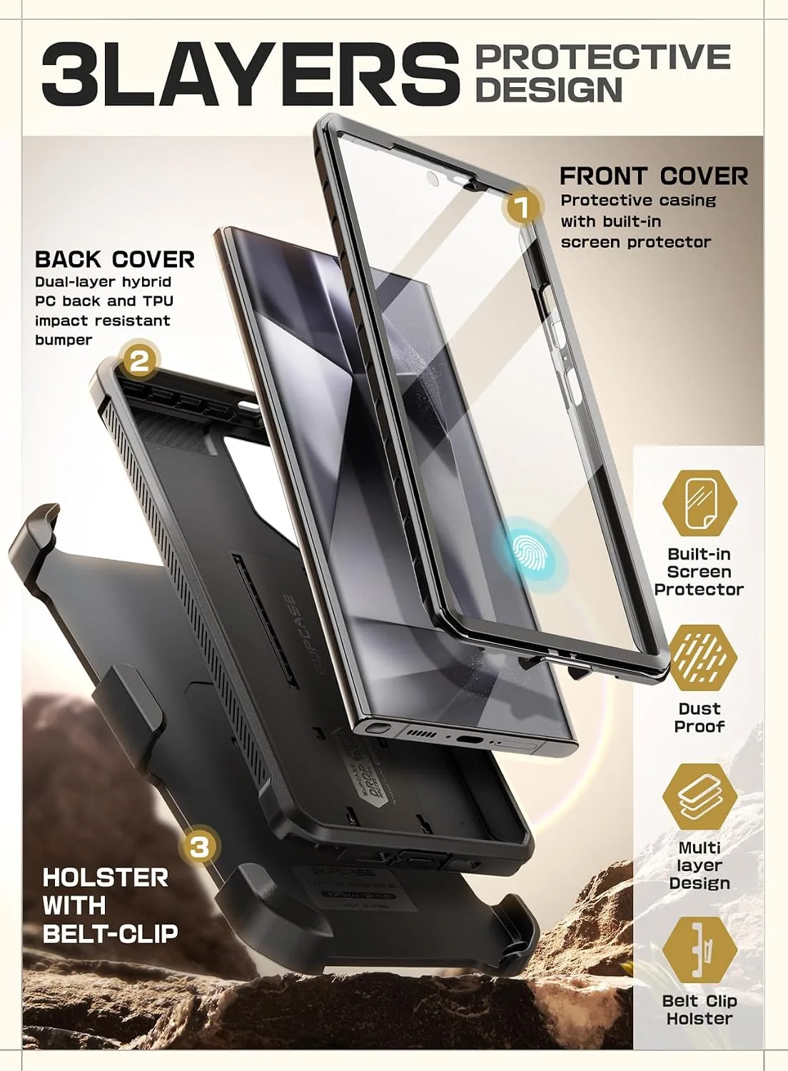 SUPCASE for Galaxy S24 Ultra Case with Built-in Screen Protector, Chevron